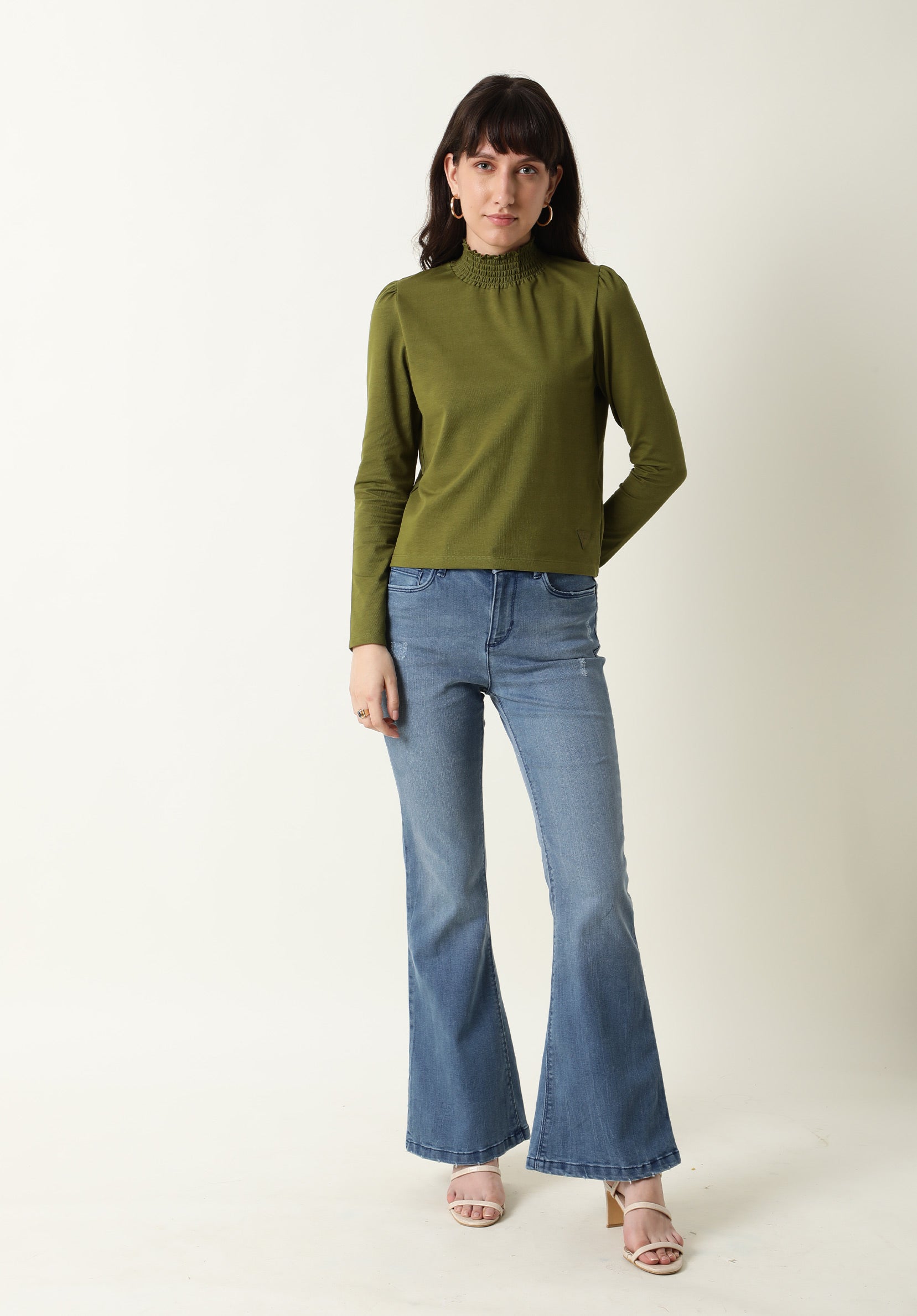 Rareism Women Spinny Olive T-Shirt Full Sleeves