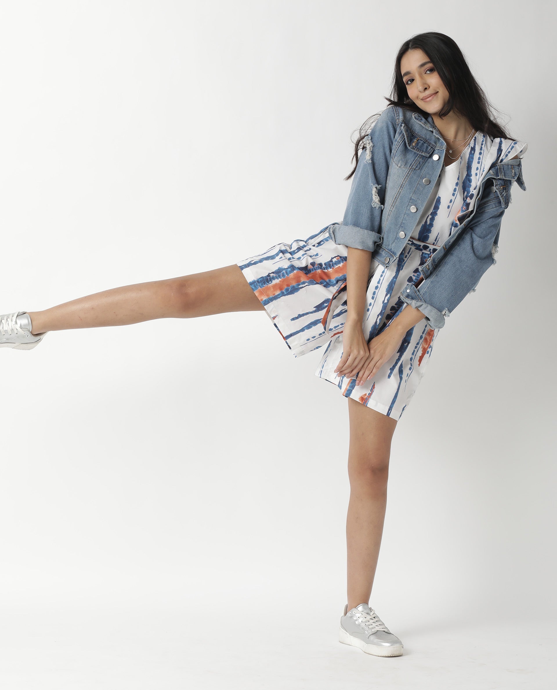 Rareism Women Camera Off White Cotton Fabric Regular Fit V-Neck Solid Playsuit