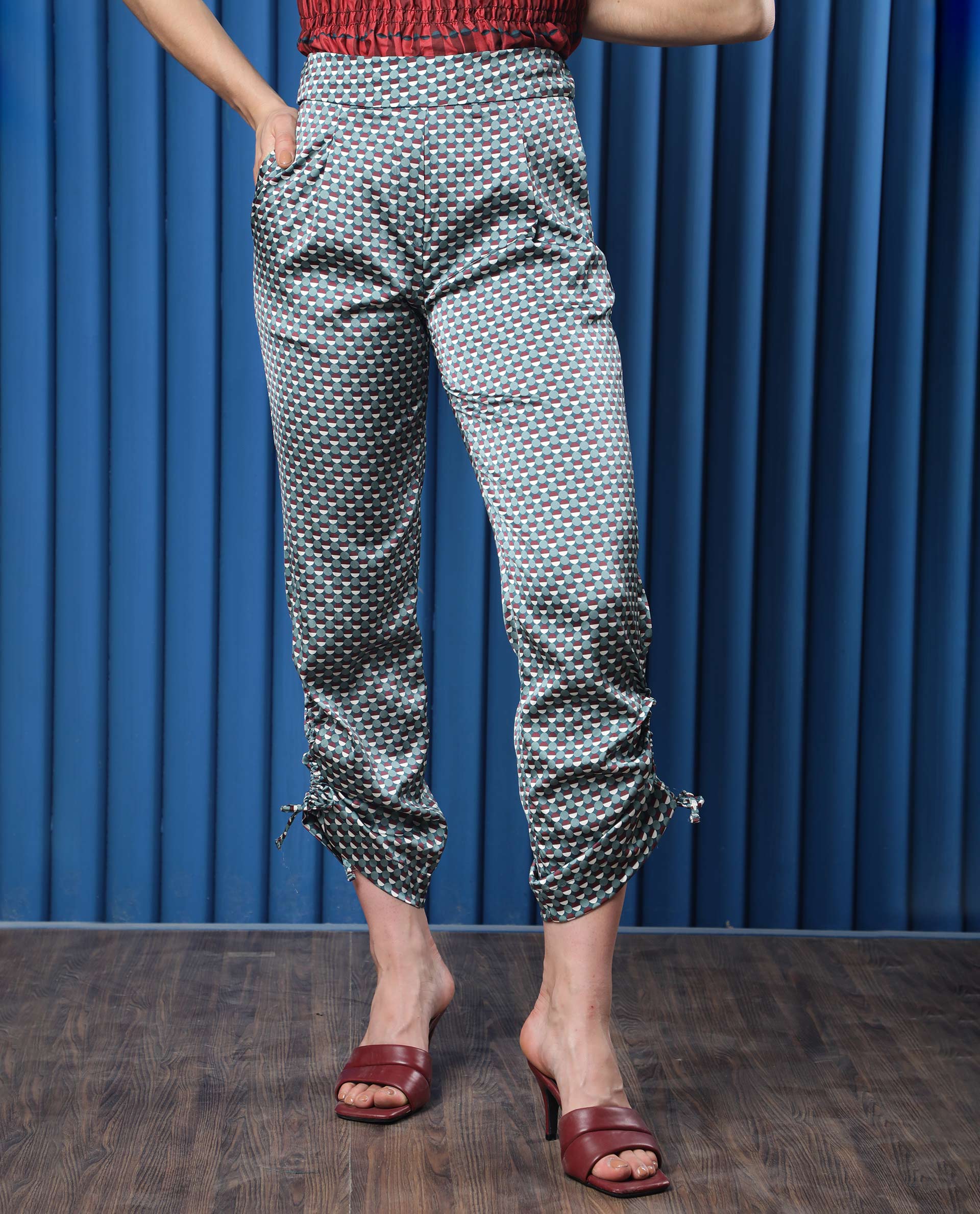 Rareism Women's Rosa Multi Polyester Polka Print Ankle Length Tailored Trouser