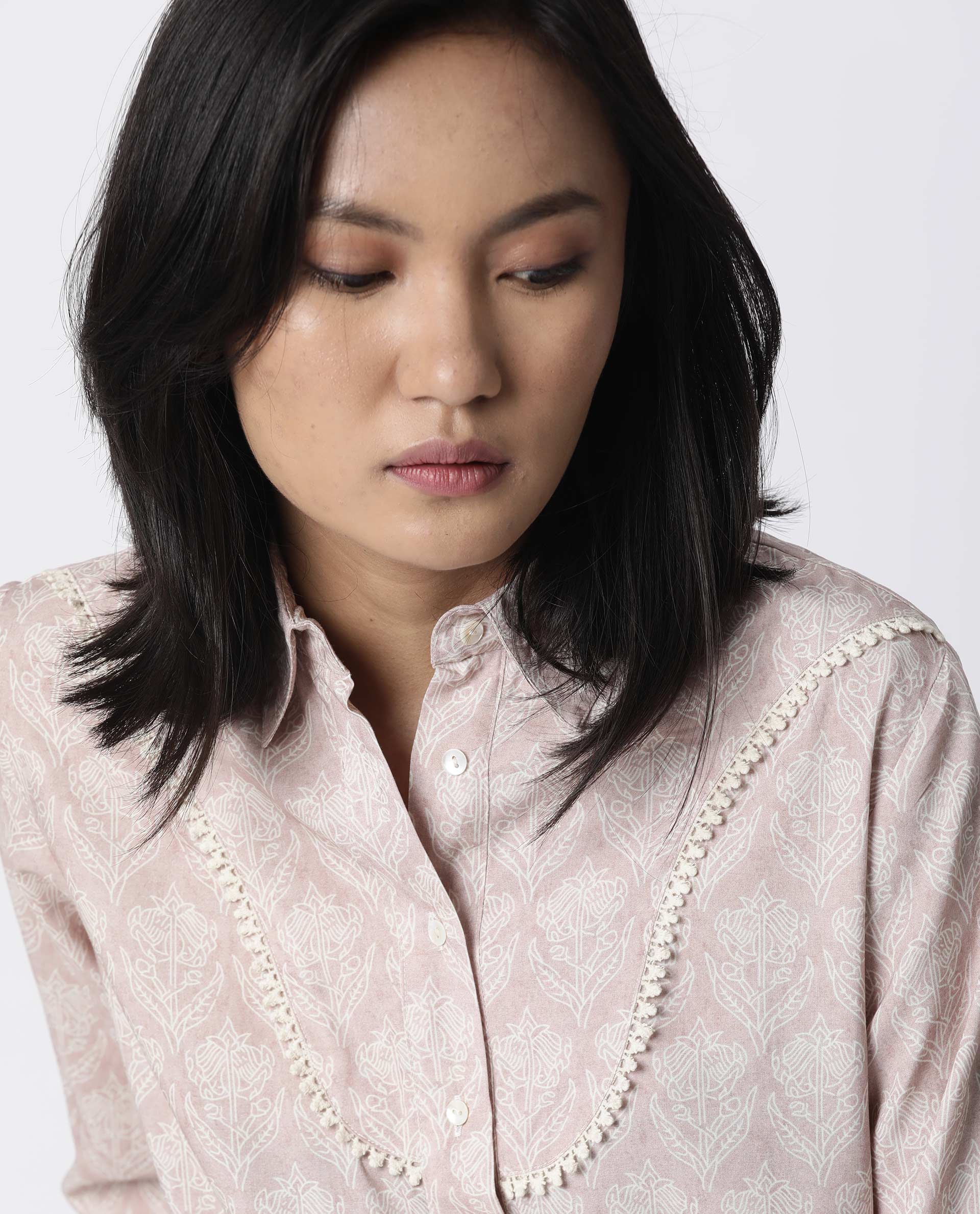 Rareism Women Pretty Pink Top Full Sleeves Printed