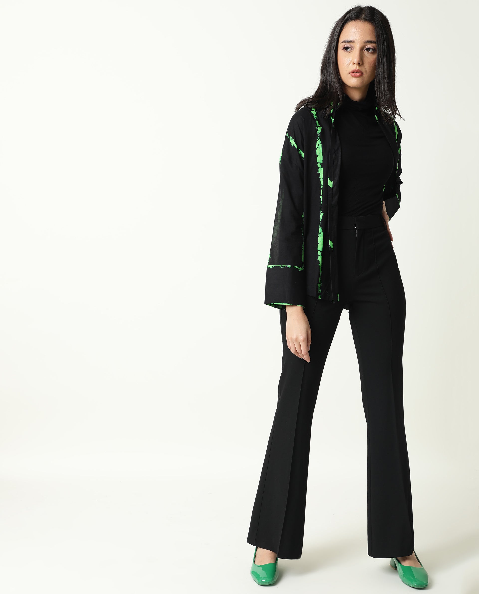 Rareism Womens James Black Top Modal Satin Fabric Regular Fit Cuffed Sleeve Collared Neck