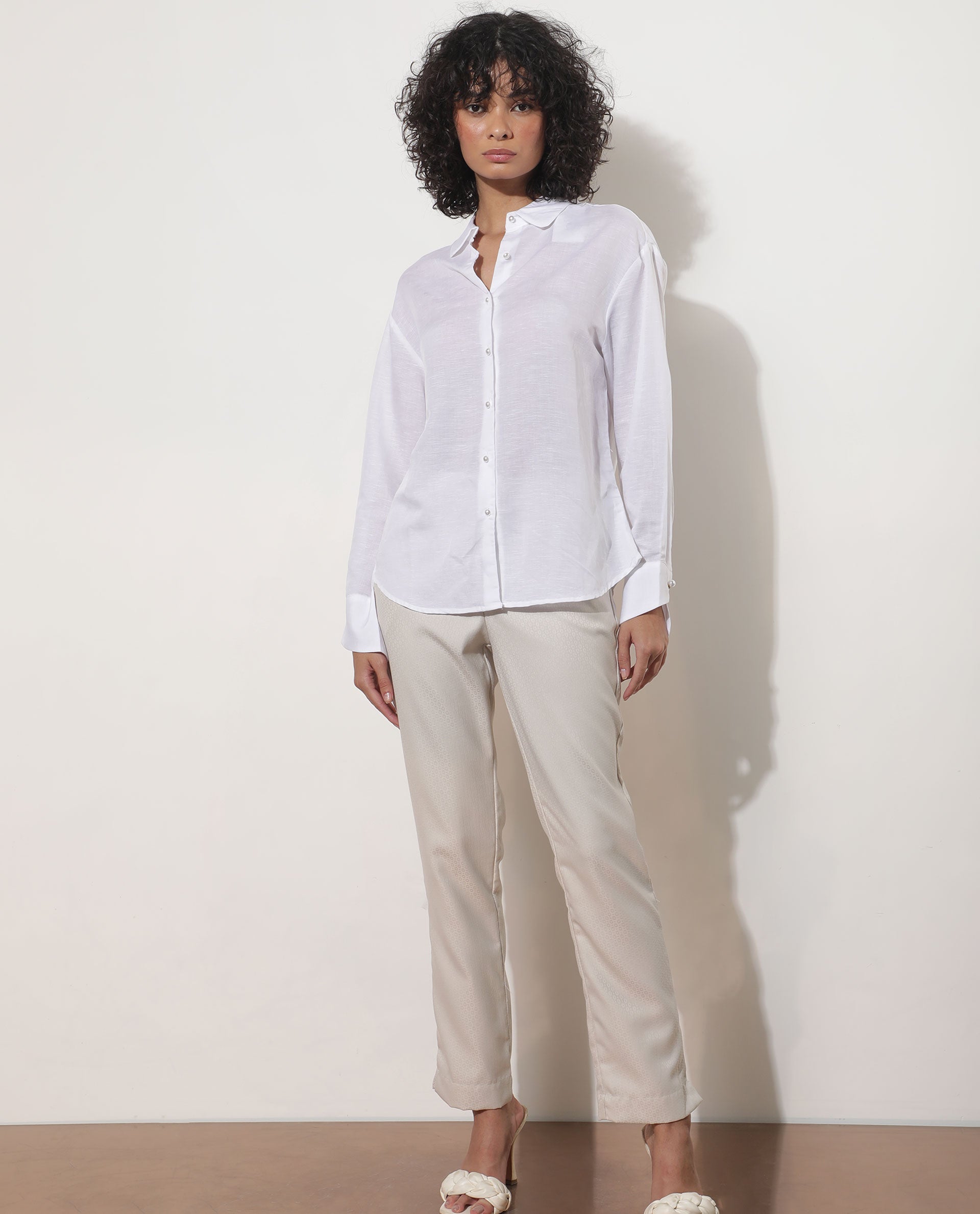 Rareism Women's Maeve Beige Polyester Blend Plain Ankle Length Tailored Trouser