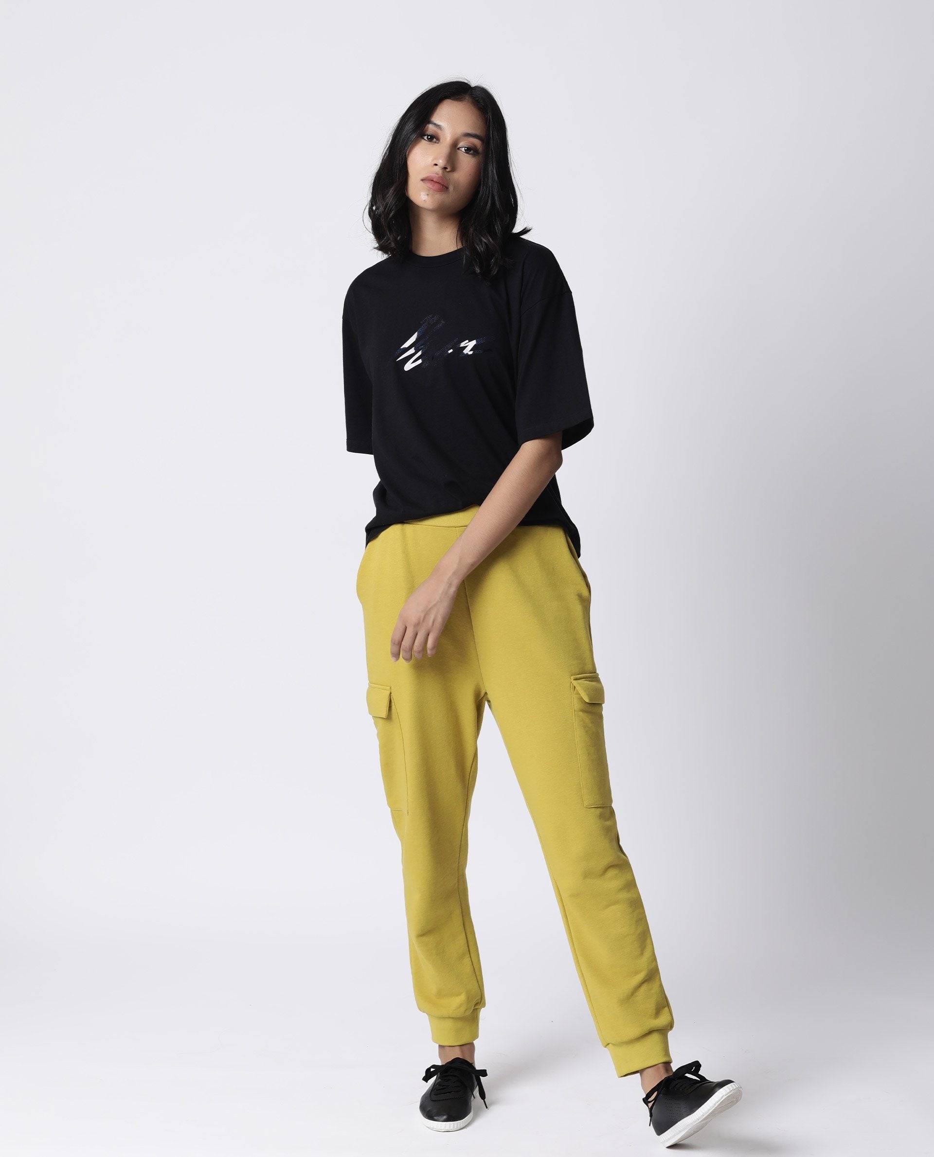 Rareism Women Niki Black T-Shirt Short Sleeves