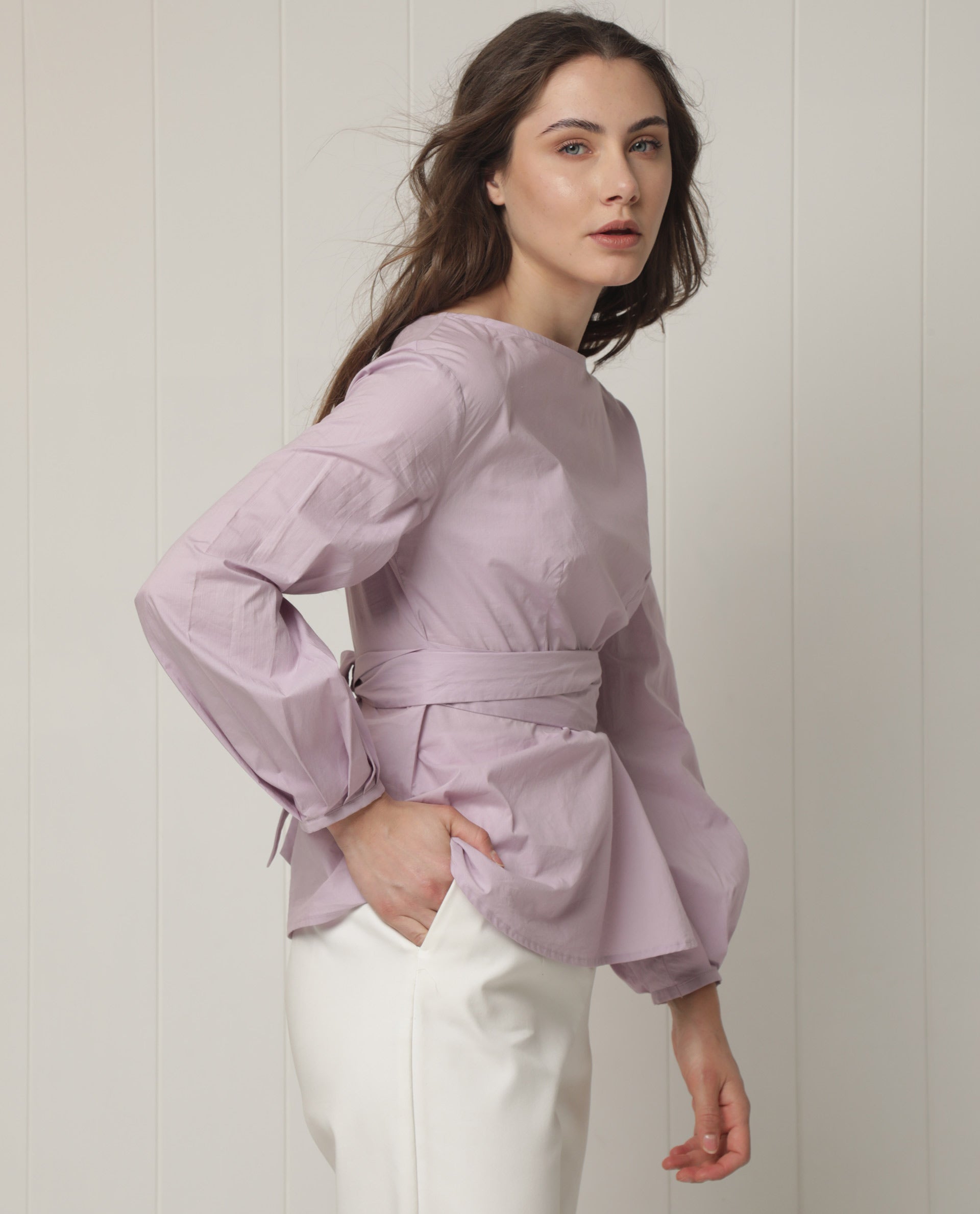 Rareism Women's Tulipo Purple Cotton Boat Neck Plain Regular Fit Top