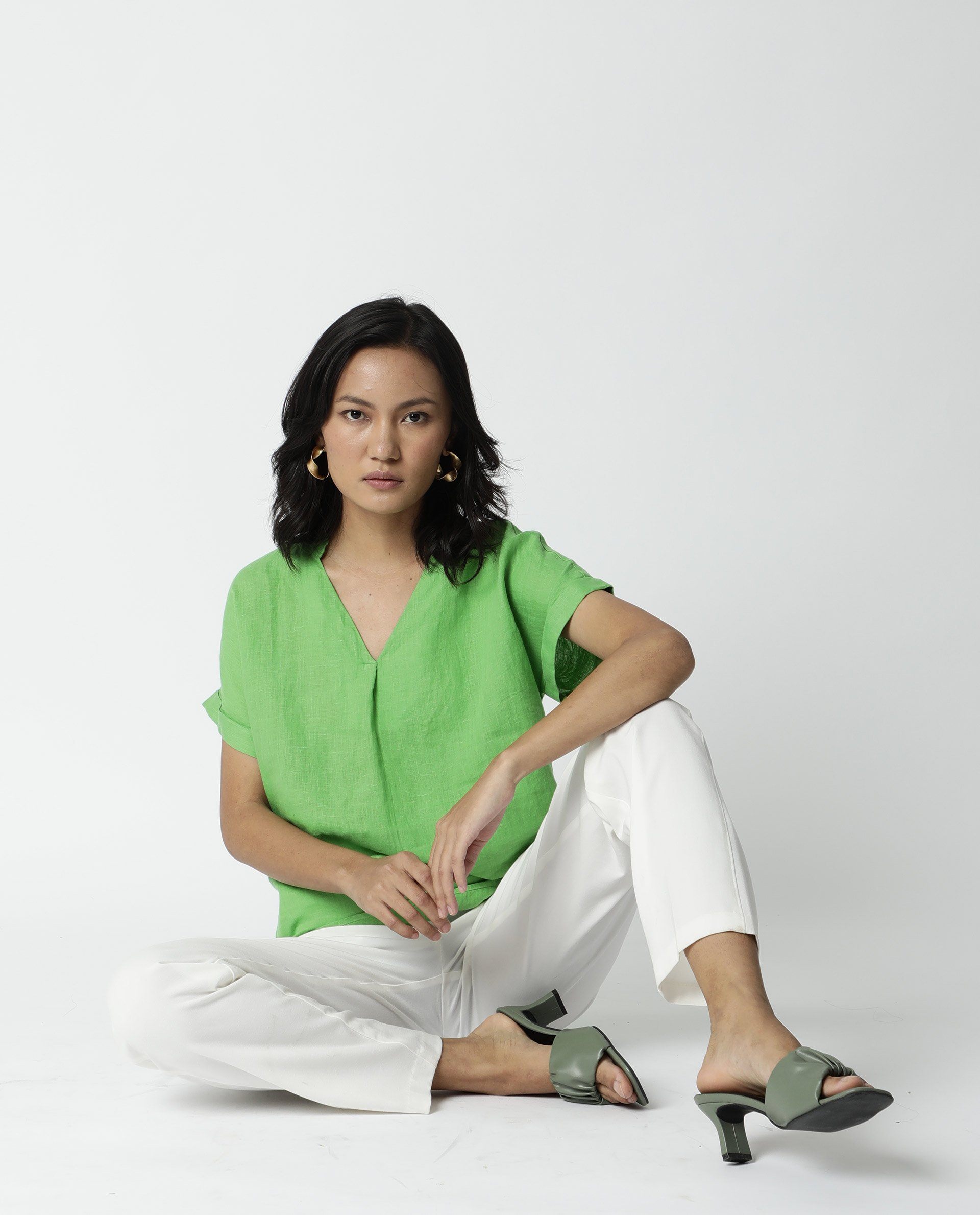 Rareism Women Hute Green Top Full Sleeves Solid