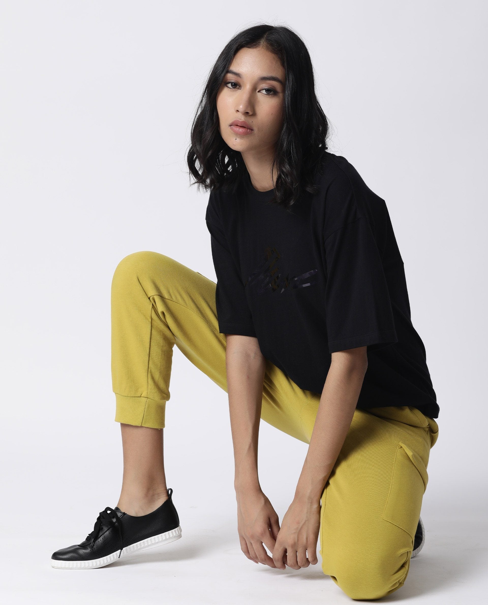 Rareism Women Niki Black T-Shirt Short Sleeves