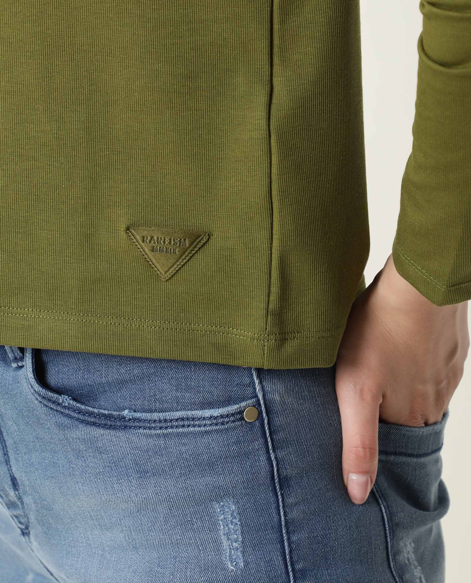 Rareism Women Spinny Olive T-Shirt Full Sleeves