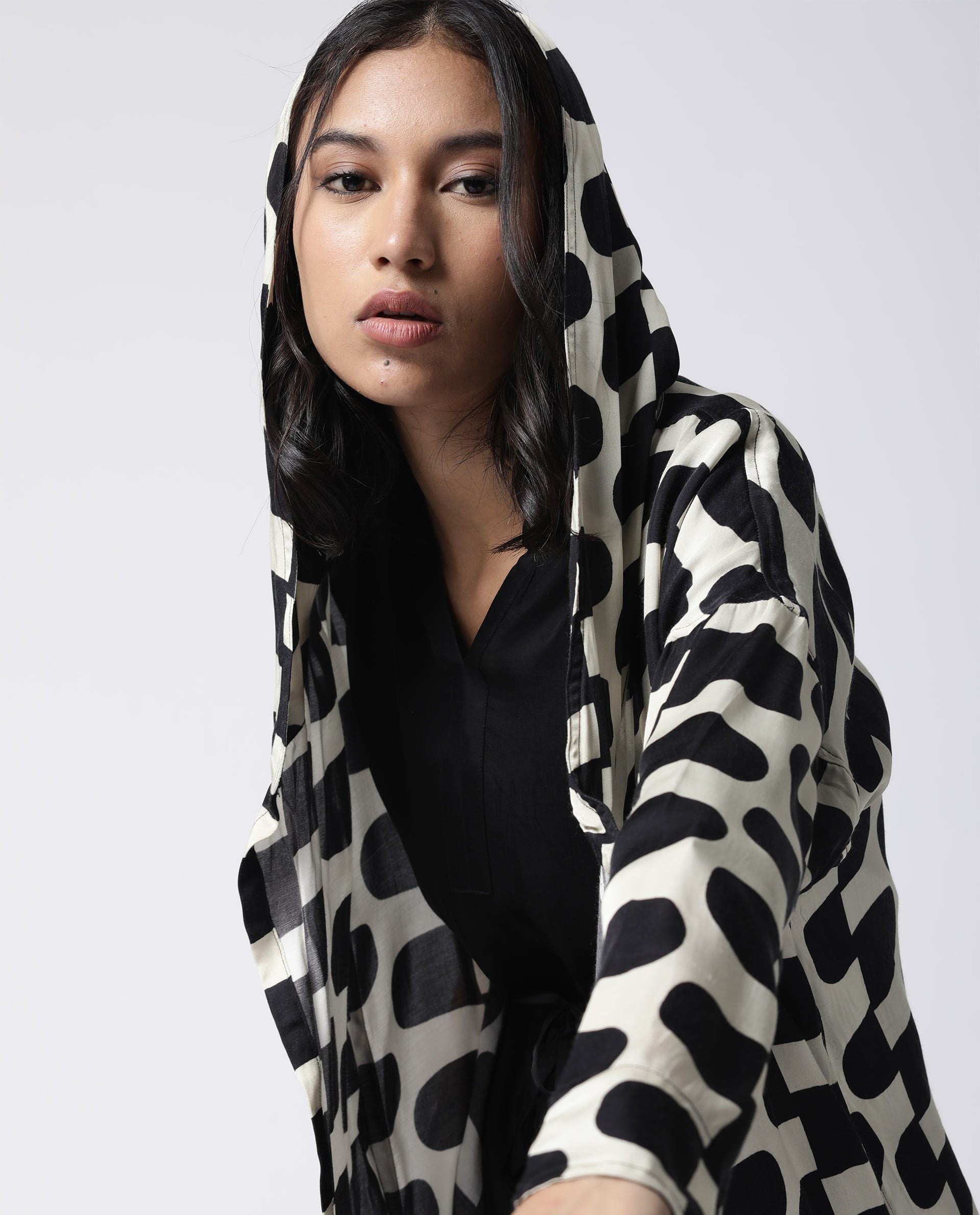 Rareism Women Flight Black Outer Wear Full Sleeves Printed