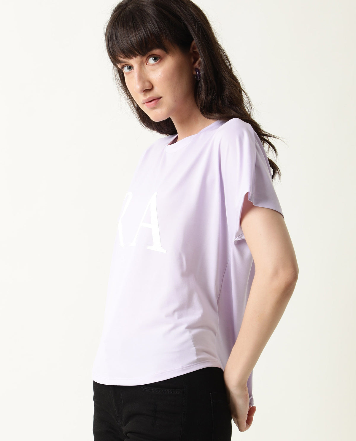 Rareism Women Zeg Light Purple Cotton Fabric Regular Fit Half Sleeves Graphic Print Crew Neck T-Shirt