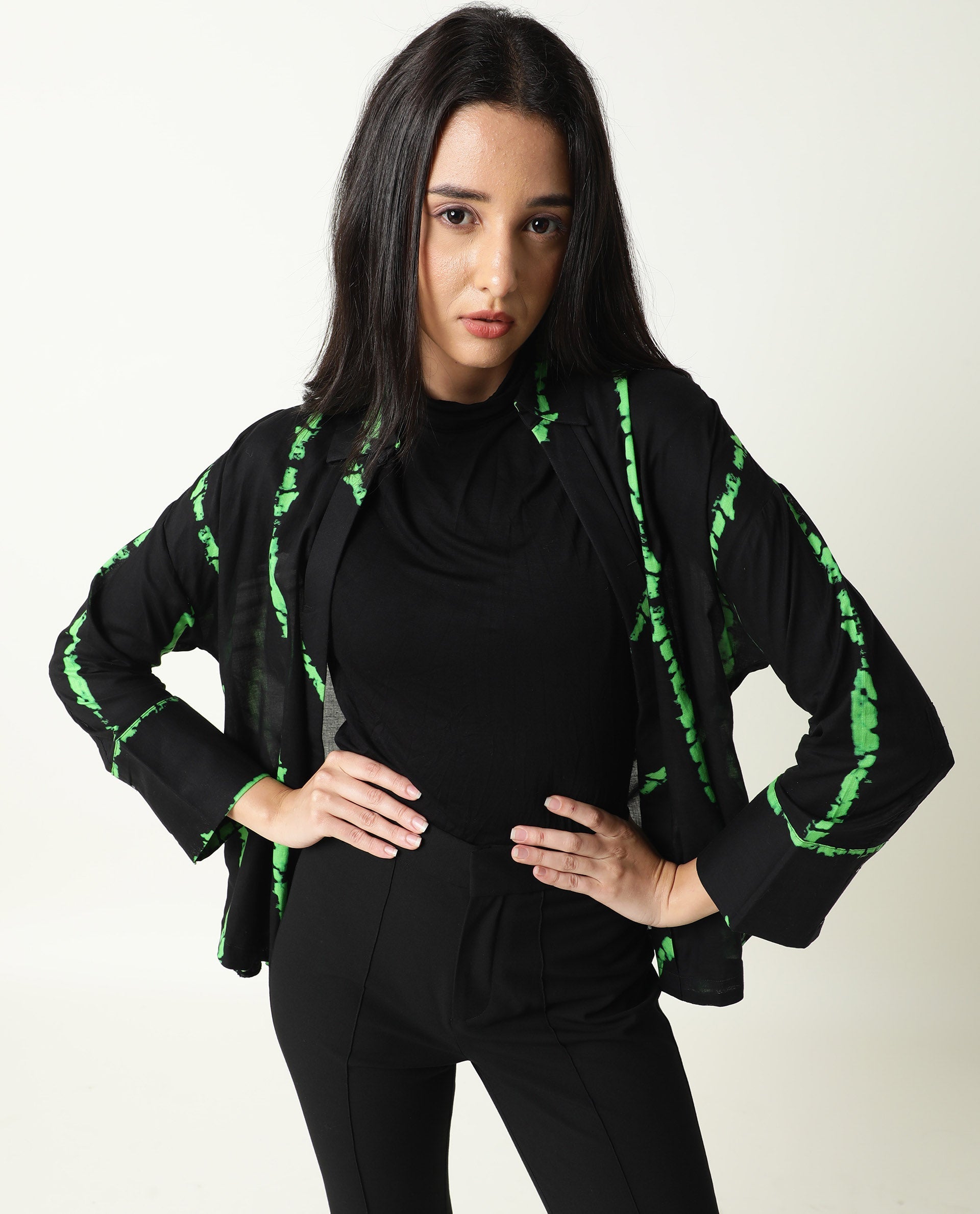 Rareism Womens James Black Top Modal Satin Fabric Regular Fit Cuffed Sleeve Collared Neck