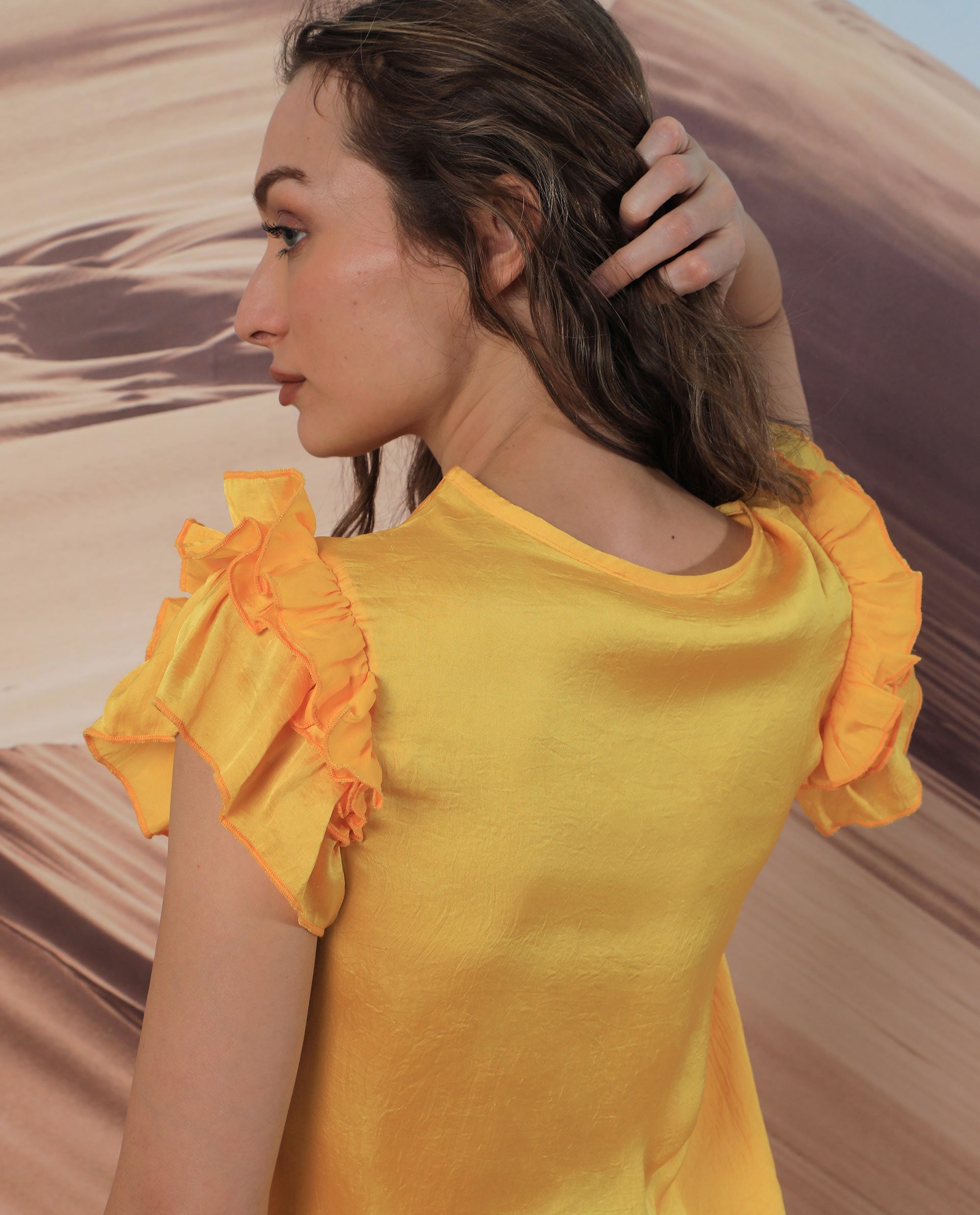 Rareism Women Skye Yellow Top Polyester Fabric Sleeveless Solid Print