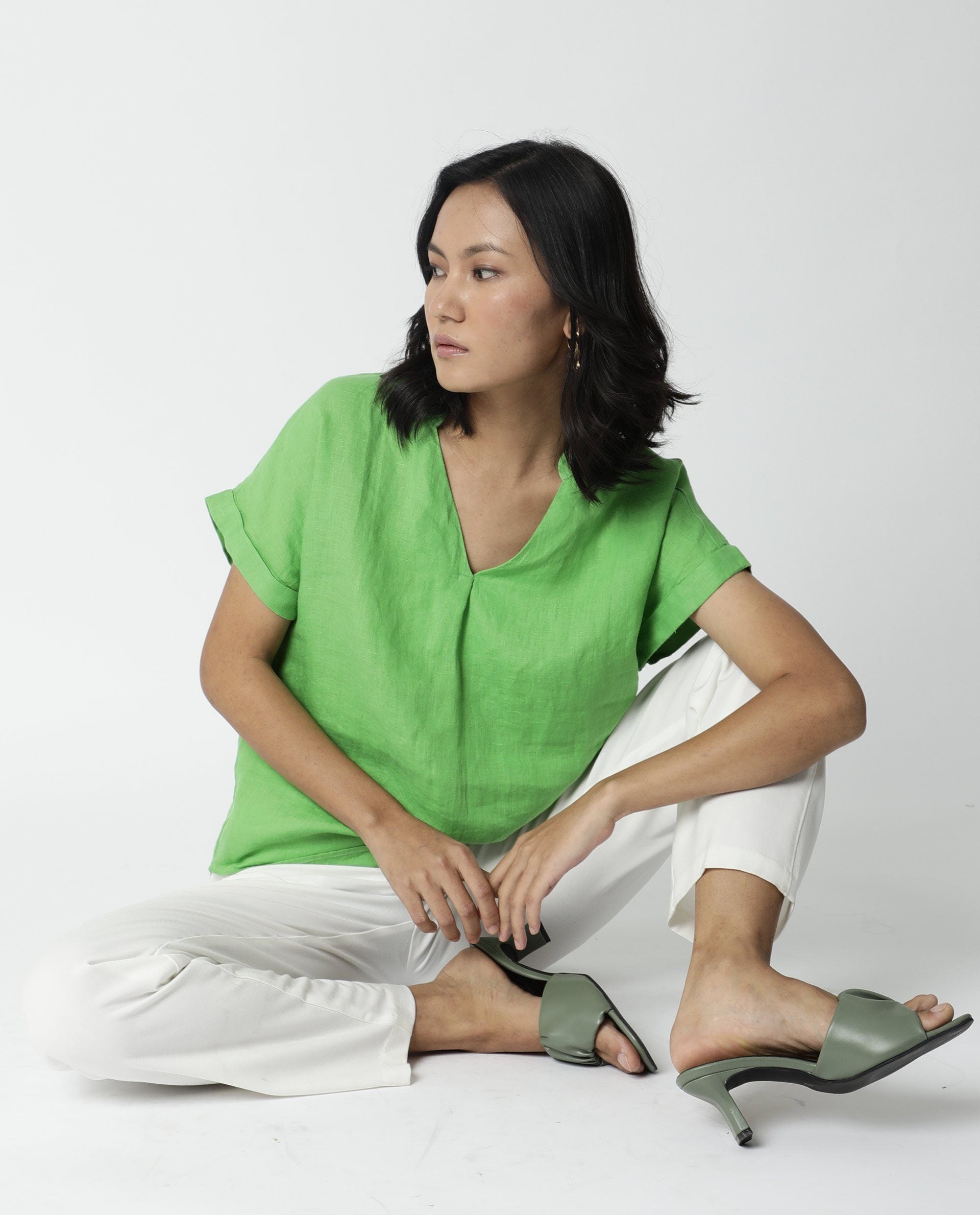 Rareism Women Hute Green Top Full Sleeves Solid