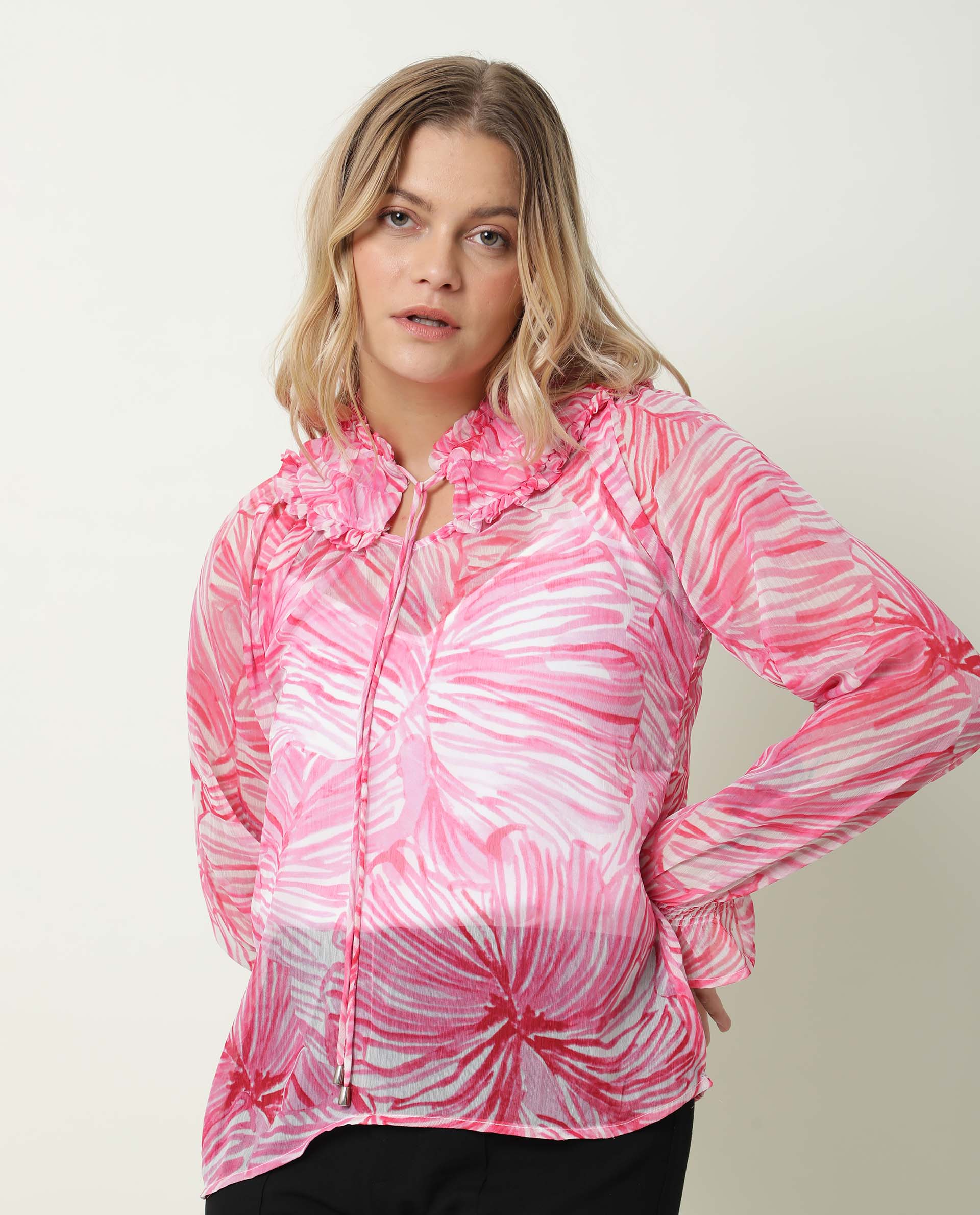 Rareism Women's Tonal Pink Sweetheart Neck Printed Knee Length Tailored Top