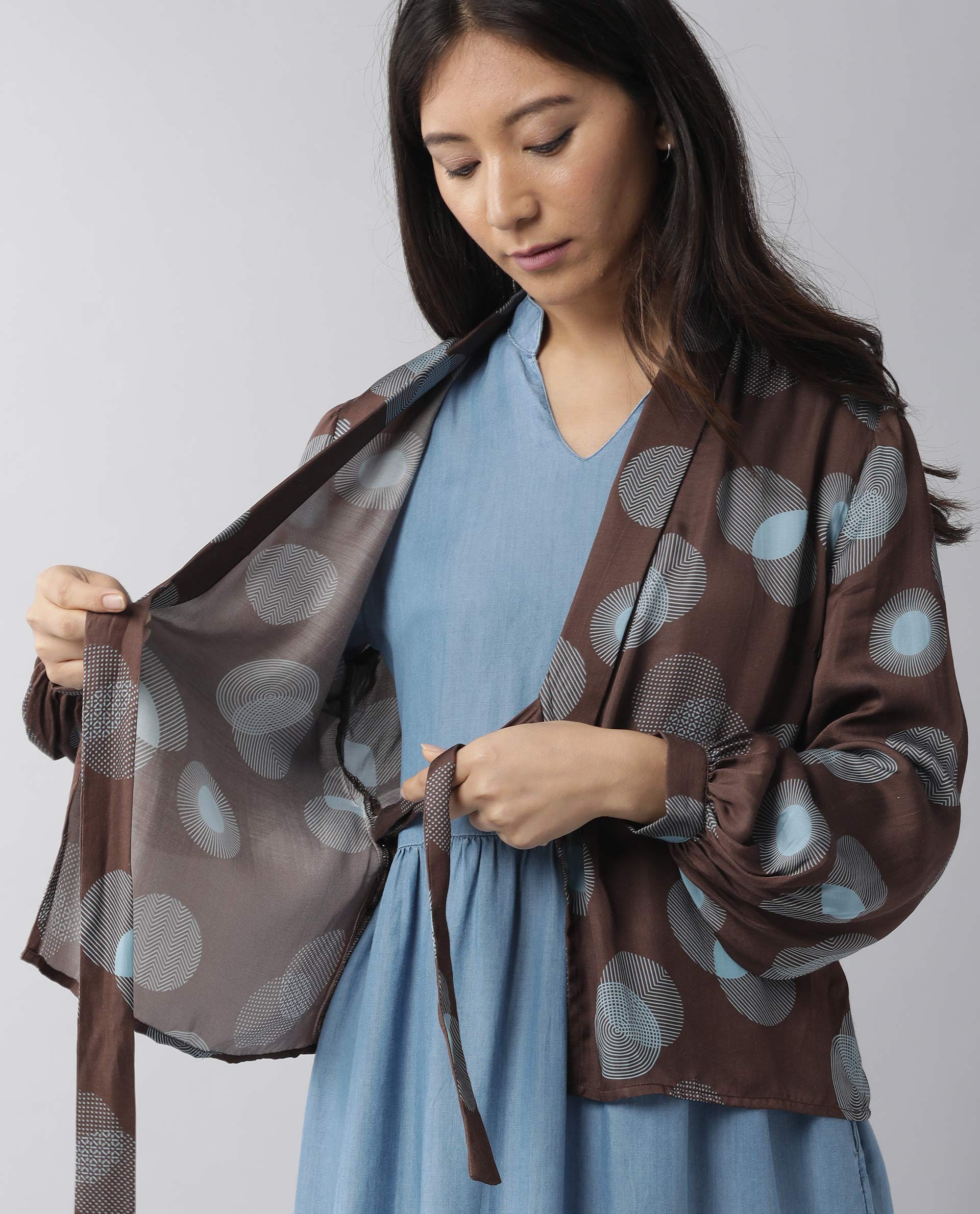 Rareism Womens Jerry Brown Top Stripes Full Sleeve Wrap Top