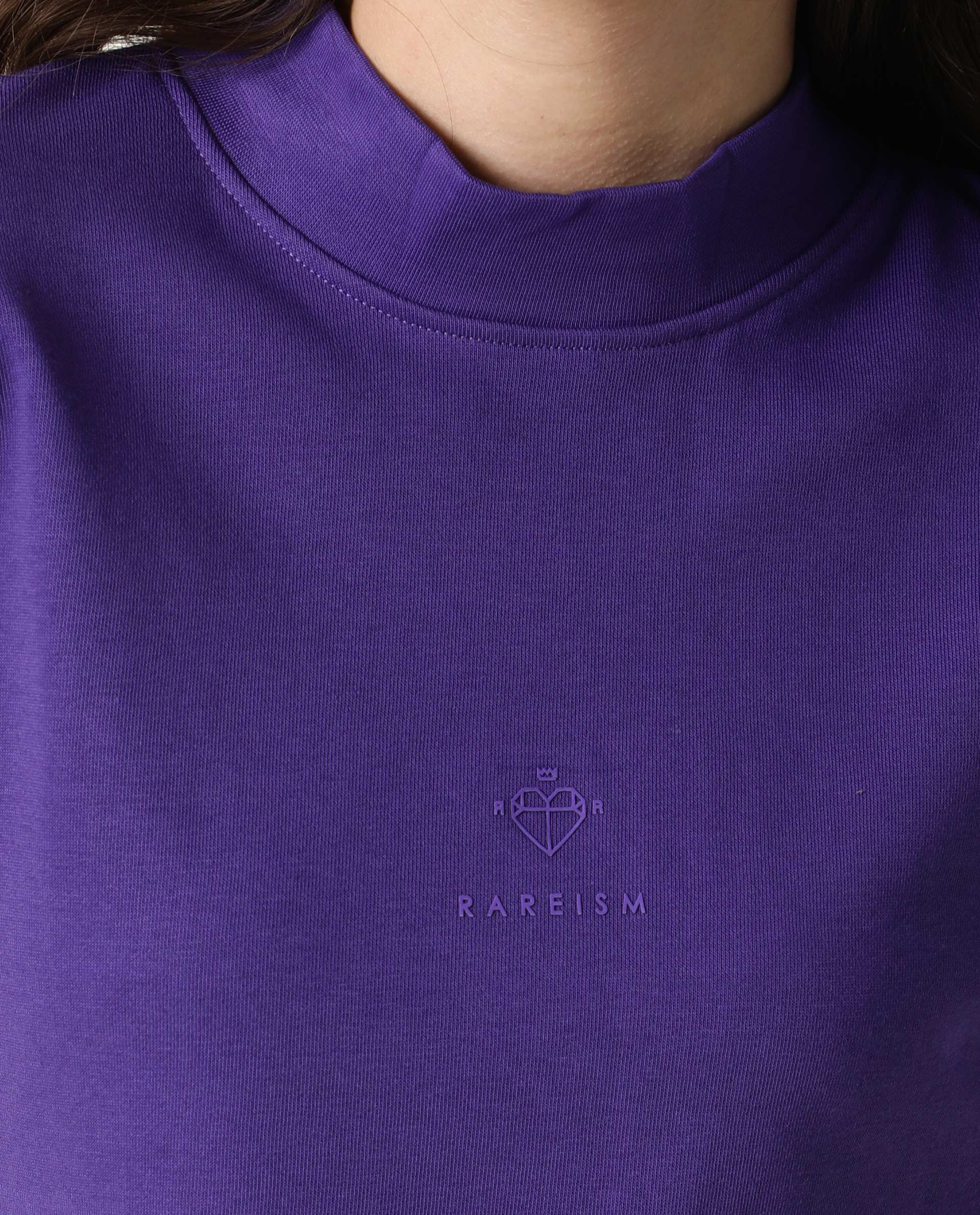 Rareism Women Necker Purple Relaxed Fit Full Sleeves Solid High Neck Sweatshirt