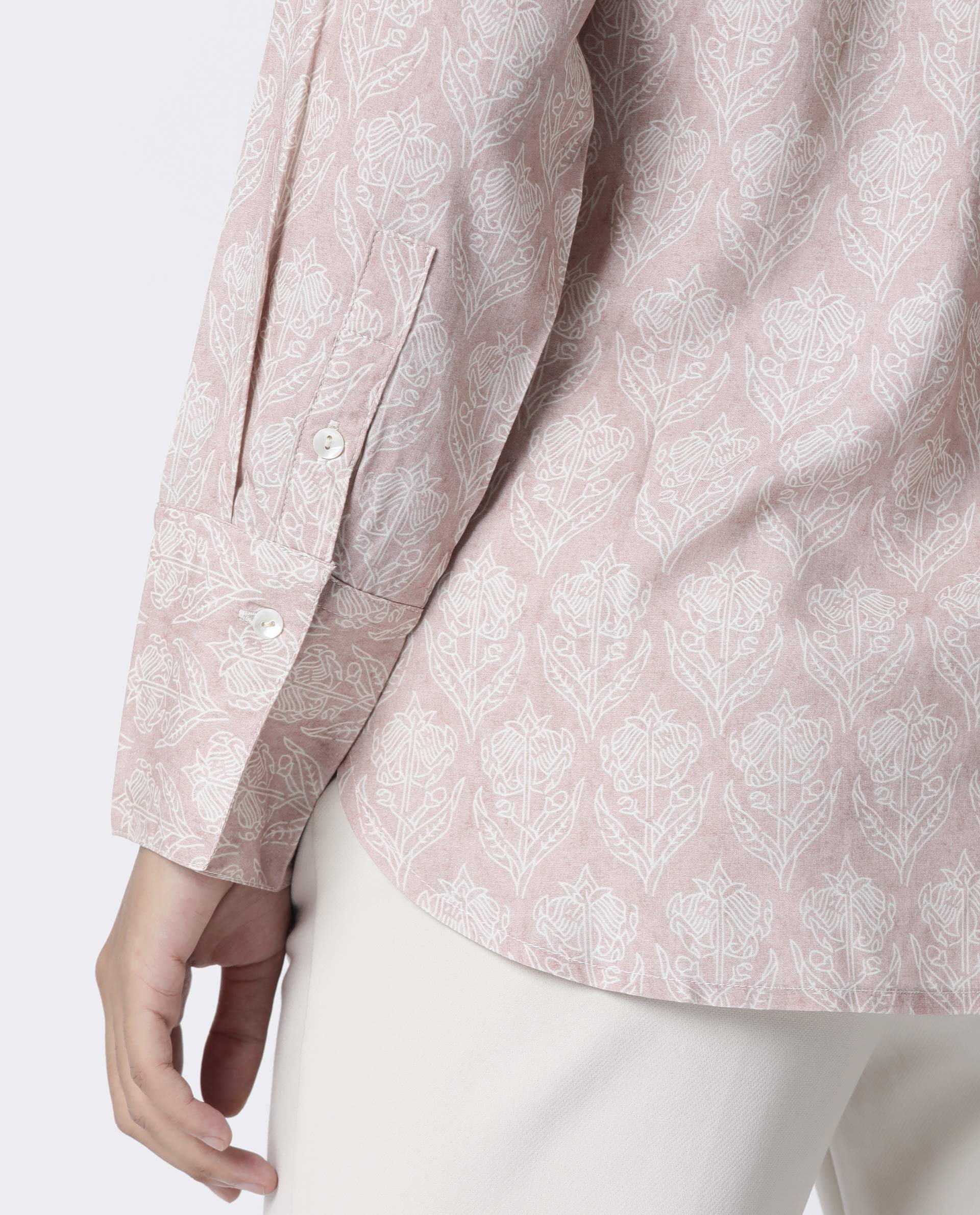 Rareism Women Pretty Pink Top Full Sleeves Printed