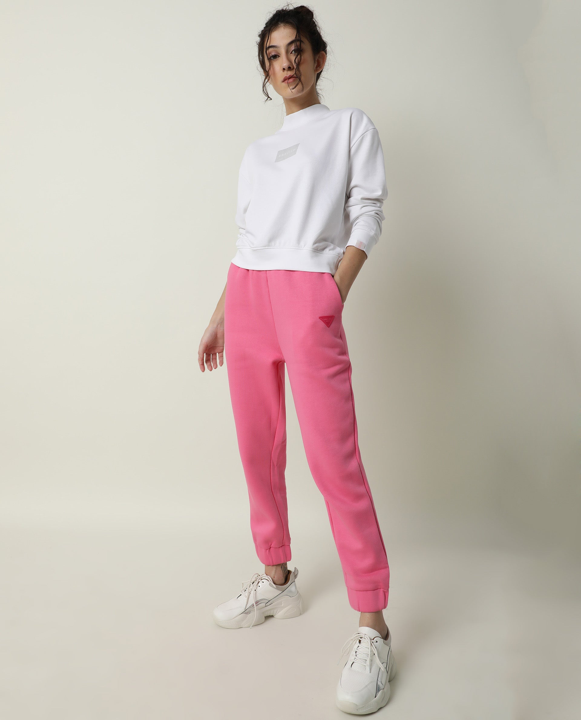 Rareism Women's Hectare White Cotton Blend High Neck Plain Relaxed Fit Sweatshirt