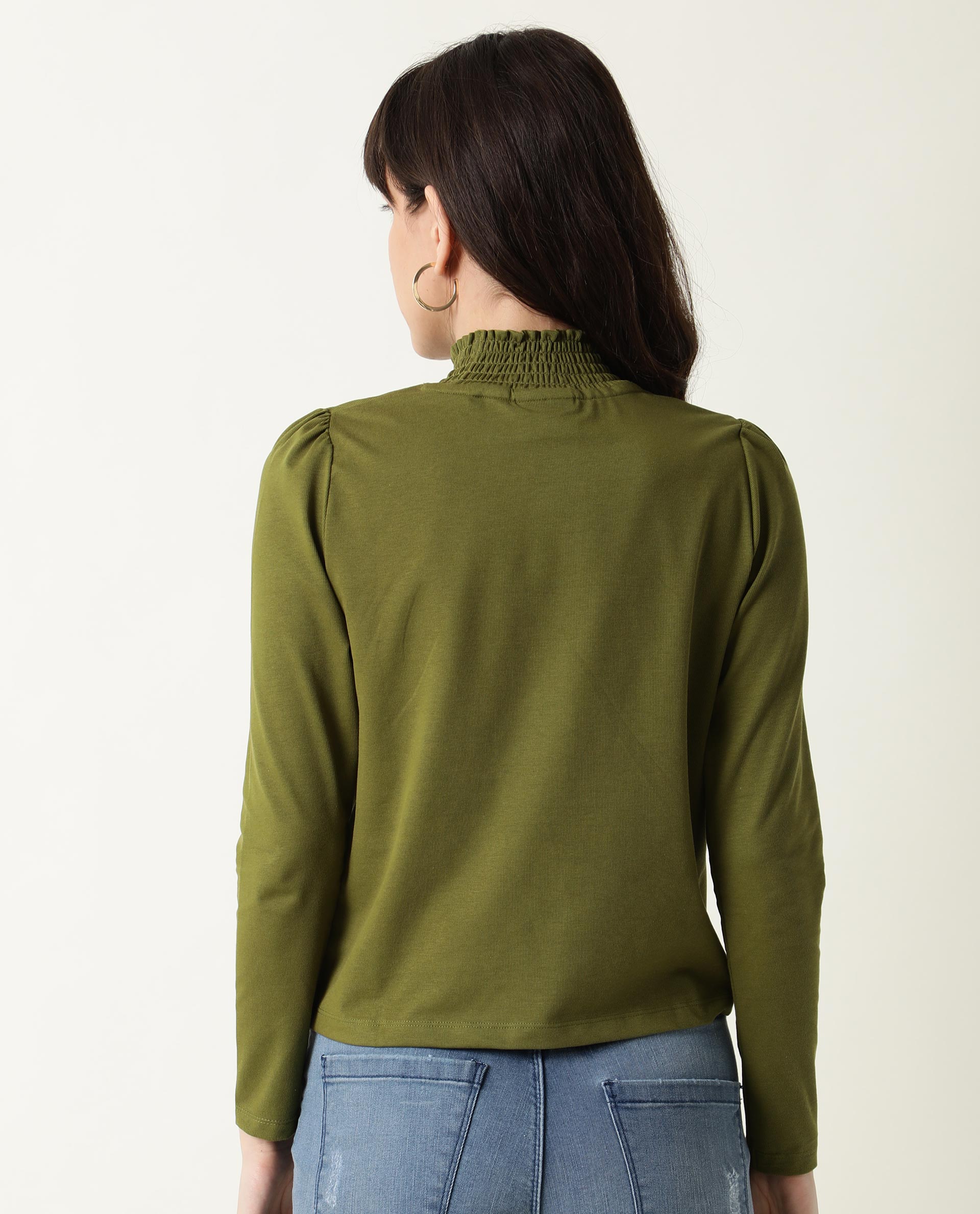 Rareism Women Spinny Olive T-Shirt Full Sleeves