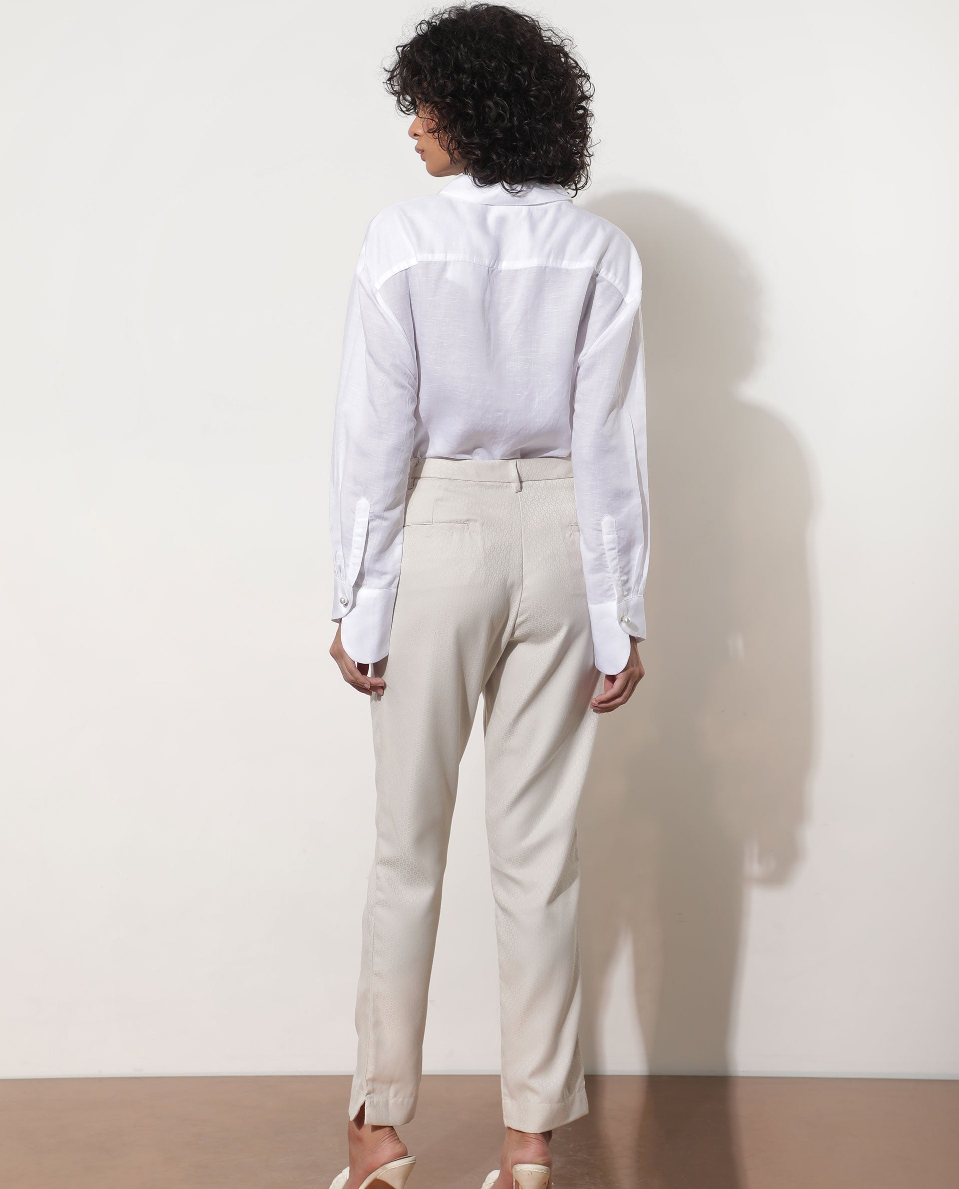 Rareism Women's Maeve Beige Polyester Blend Plain Ankle Length Tailored Trouser