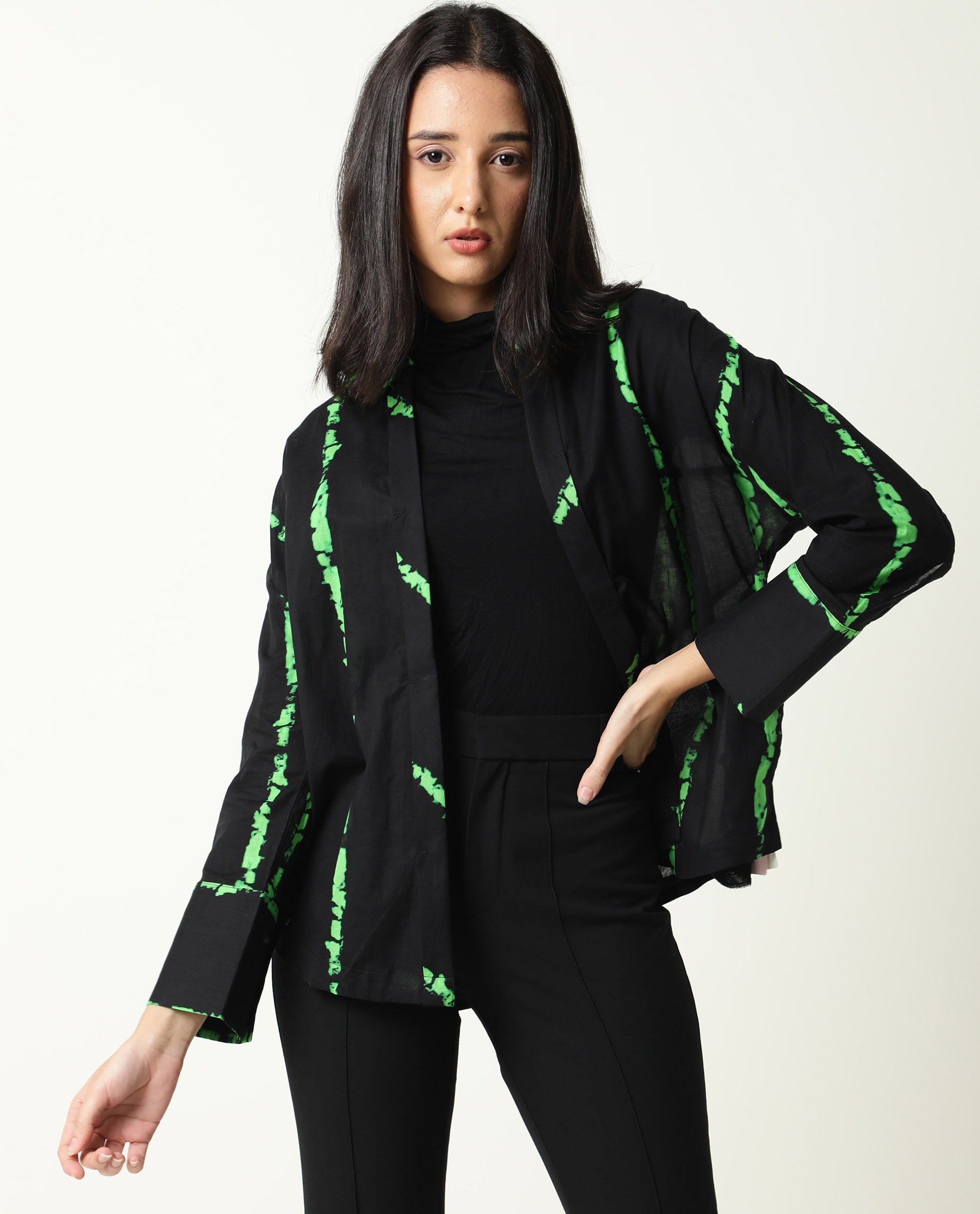 Rareism Womens James Black Top Modal Satin Fabric Regular Fit Cuffed Sleeve Collared Neck