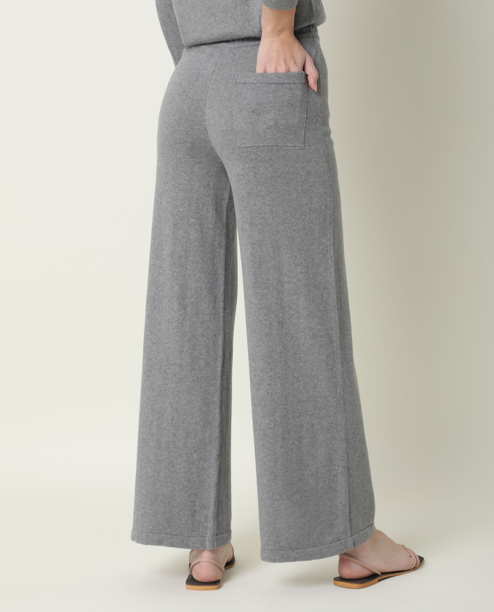 Rareism Women's Finn Track Grey Cotton Plain Ankle Length Flared Track Pant