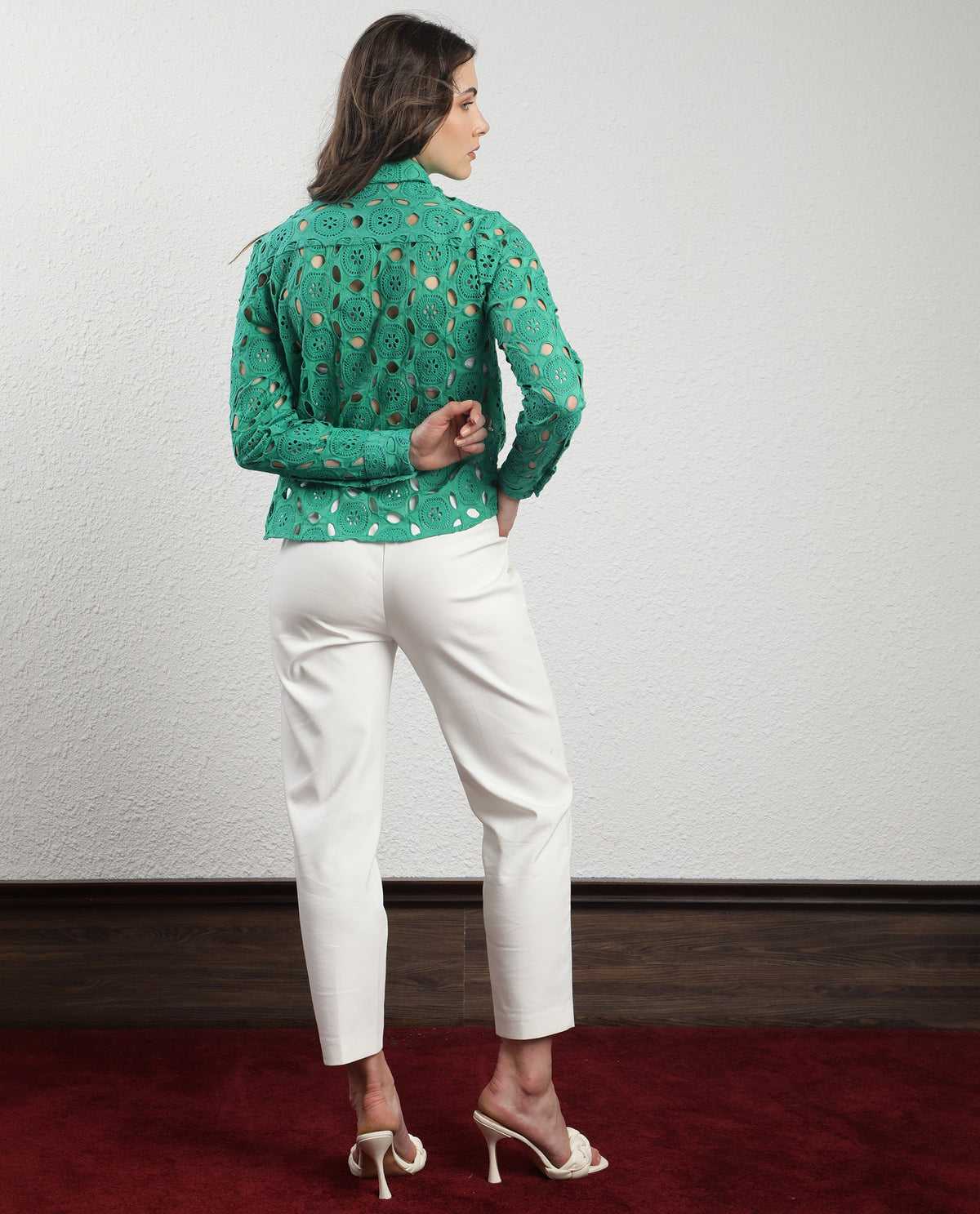 Rareism Women Olivia Green Top Cotton Fabric Full Sleeves Solid
