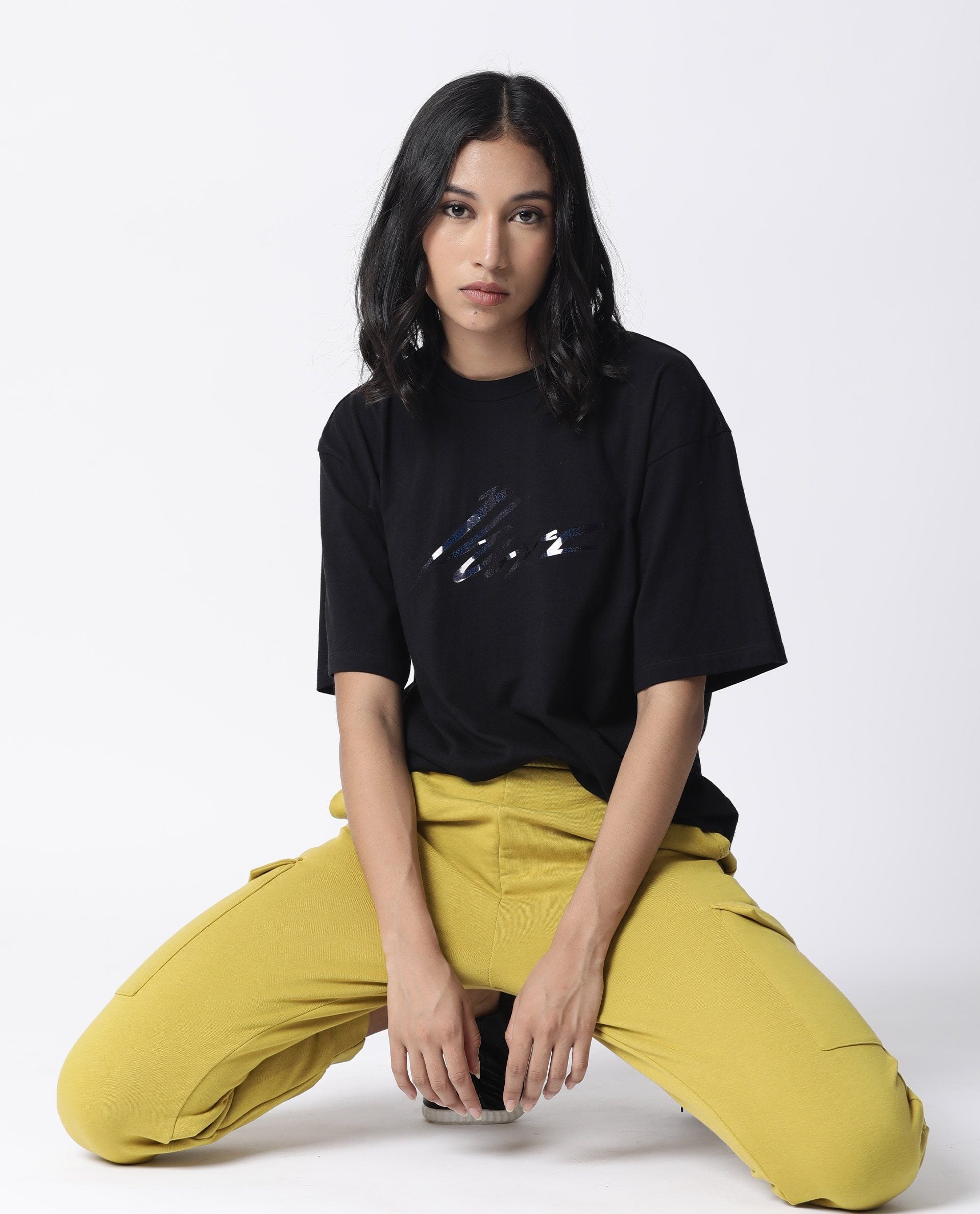 Rareism Women Niki Black T-Shirt Short Sleeves