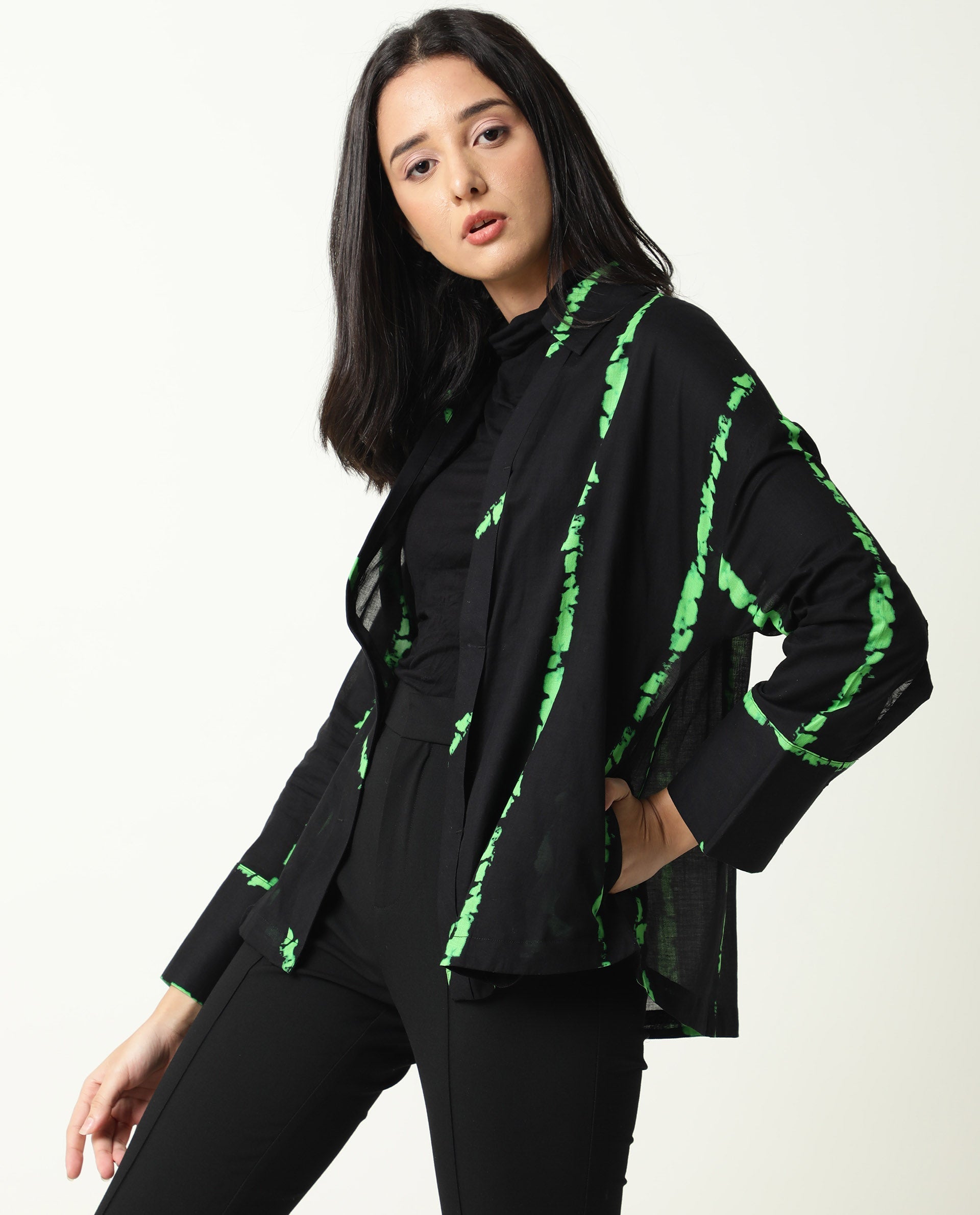 Rareism Womens James Black Top Modal Satin Fabric Regular Fit Cuffed Sleeve Collared Neck