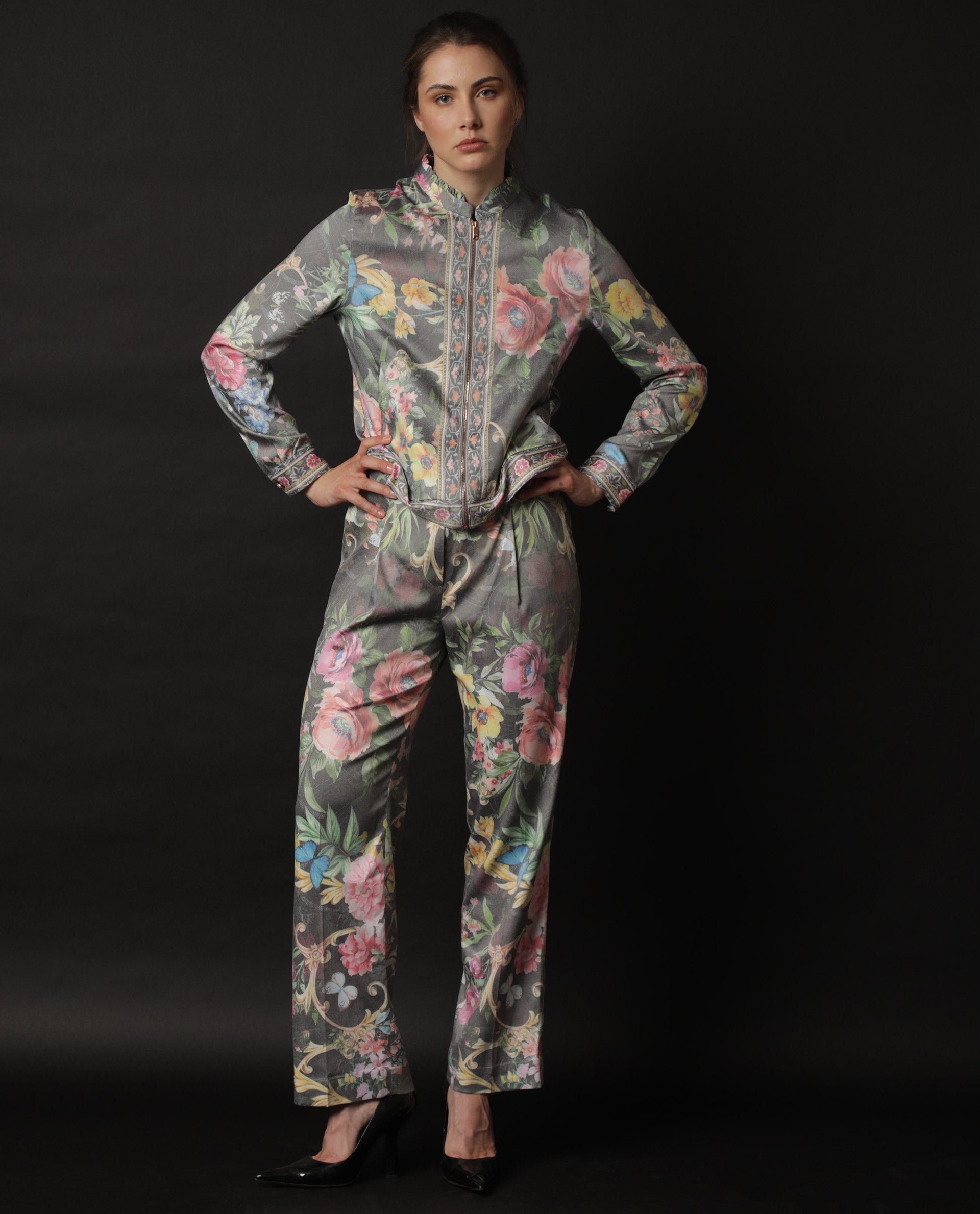 Rareism Women's Montebello Multi Polyester Blend Floral Print Ankle Length Tailored Trouser