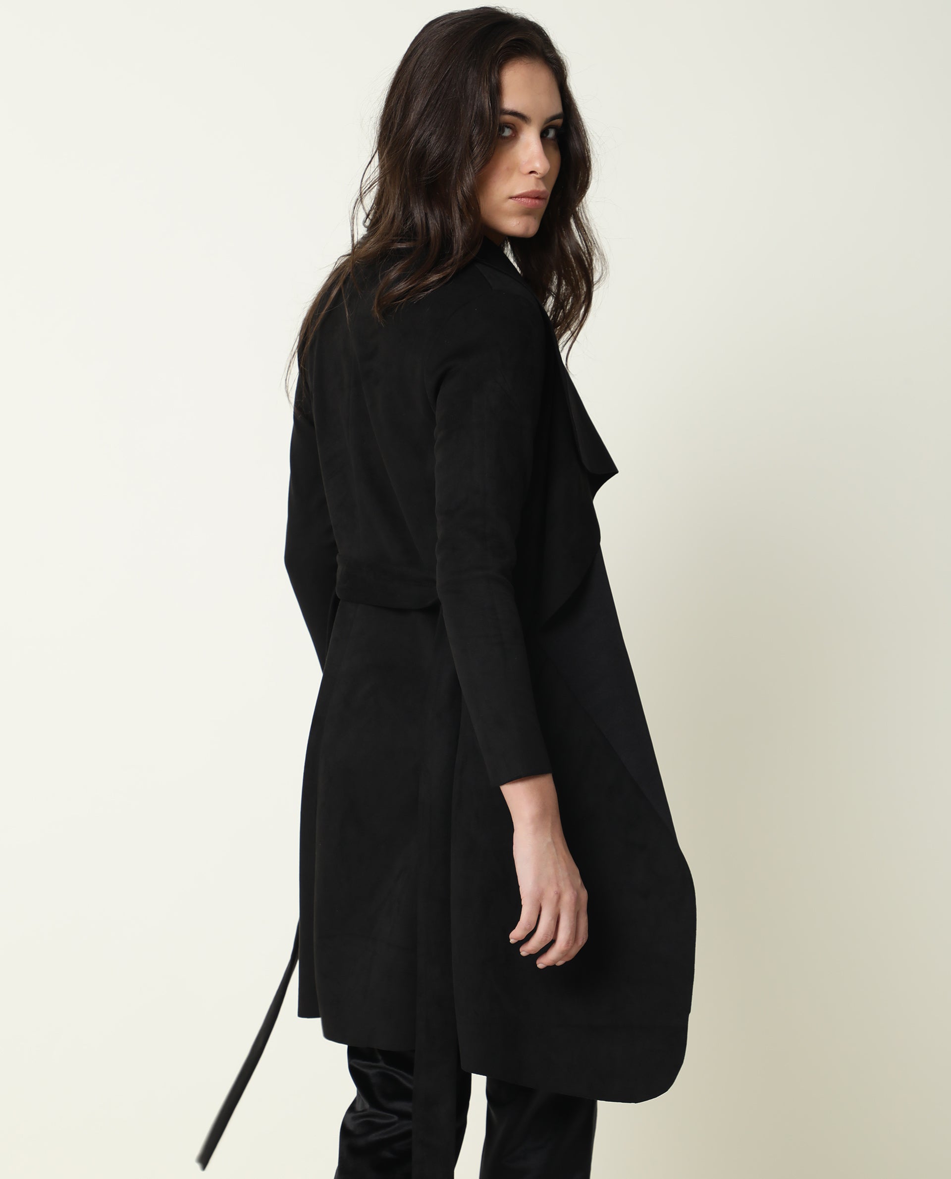 Rareism Women Palmer Black Polyester Fabric Full Sleeves Solid Collarless Jacket