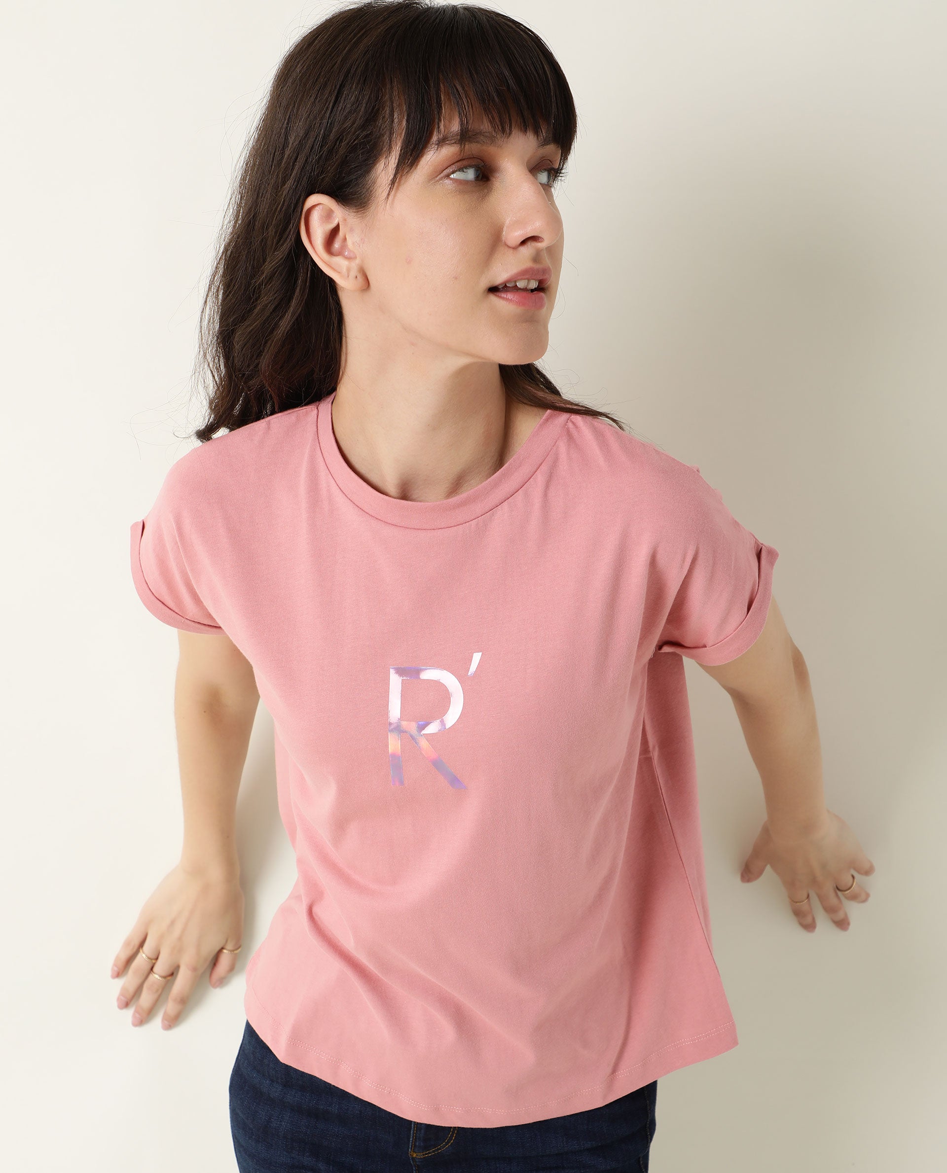 Rareism Women Rad Pink Cotton Fabric Regular Fit Half Sleeves Graphic Print Crew Neck T-Shirt