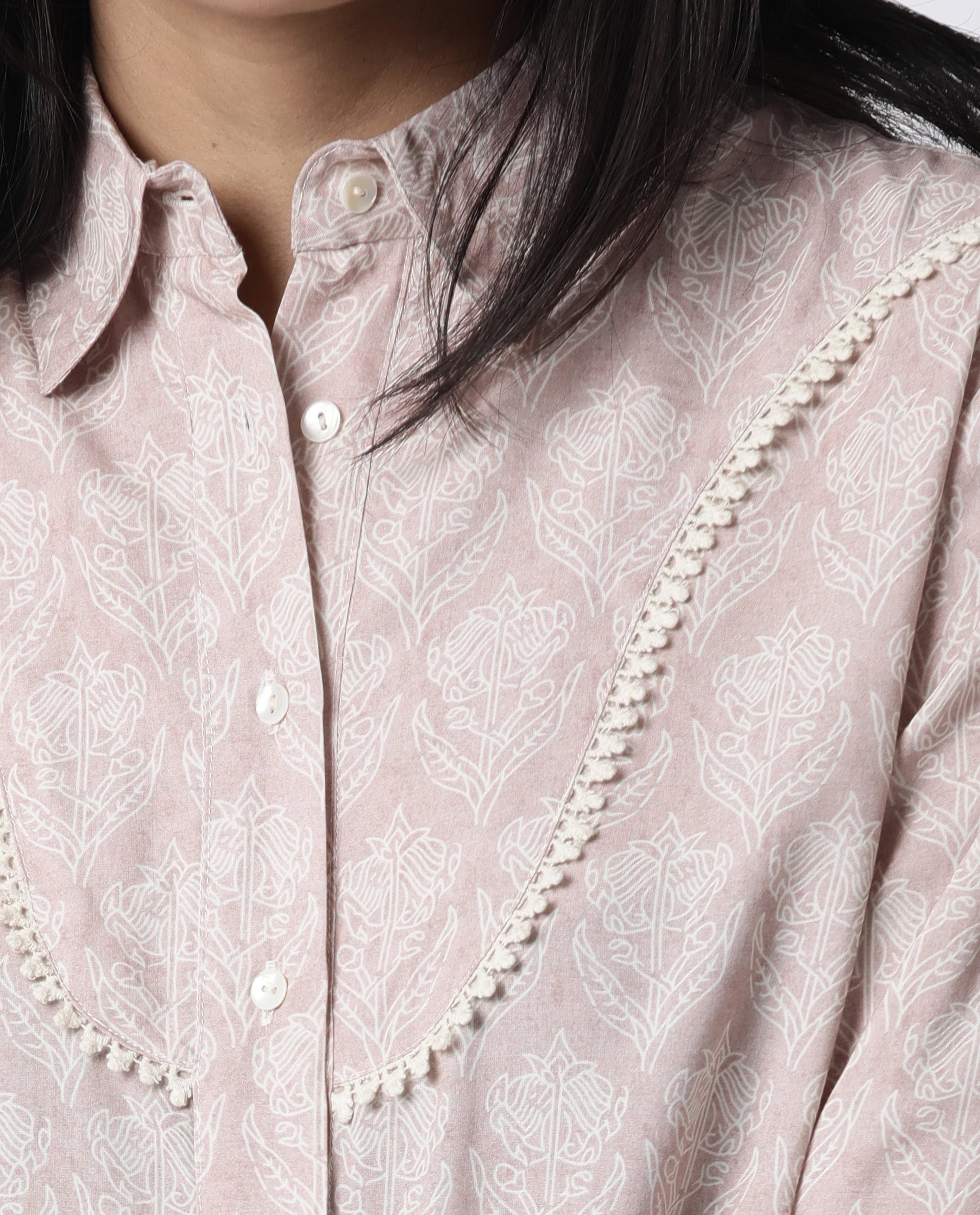 Rareism Women Pretty Pink Top Full Sleeves Printed