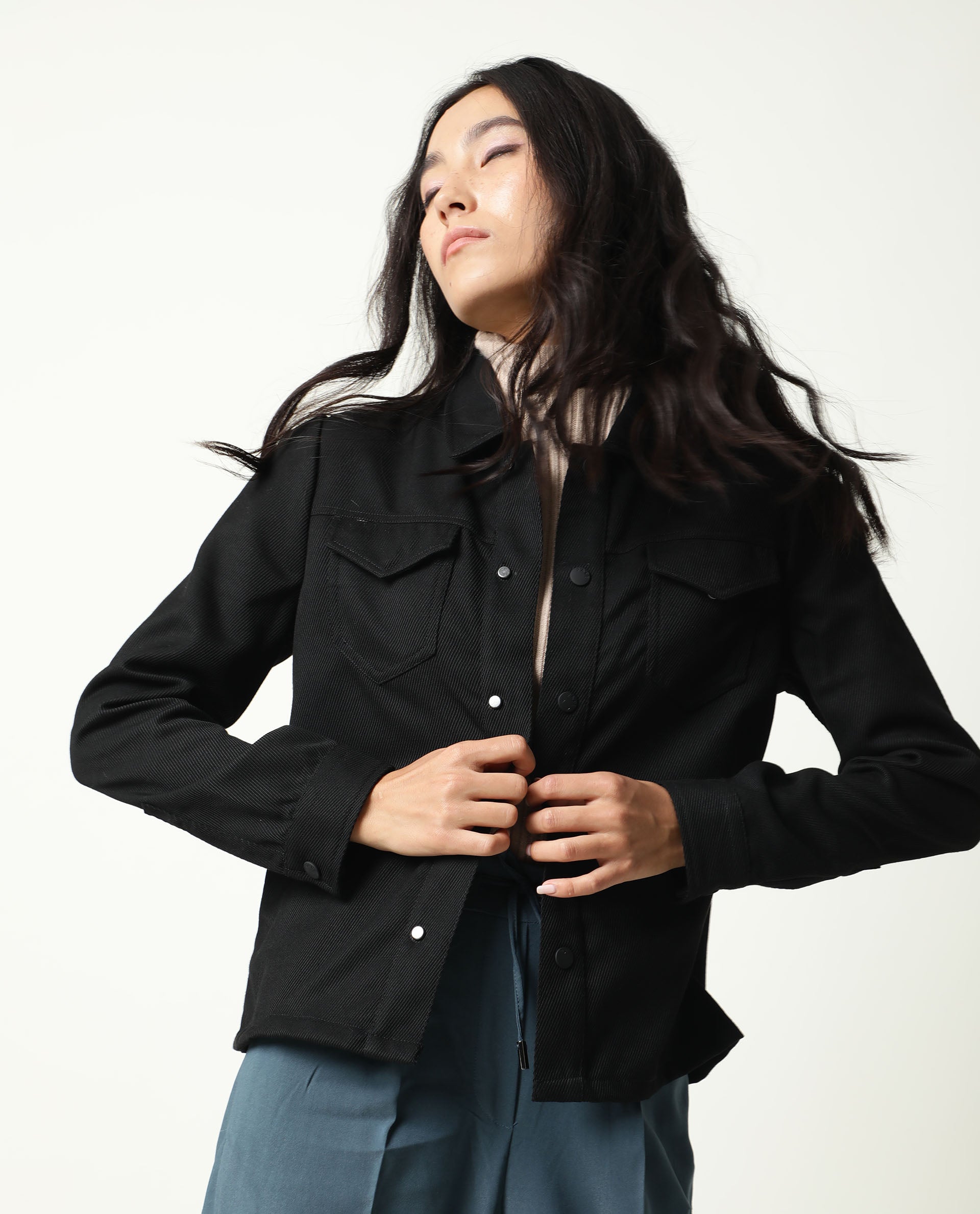 Rareism Women Taz Black Jacket Full Sleeves Solid