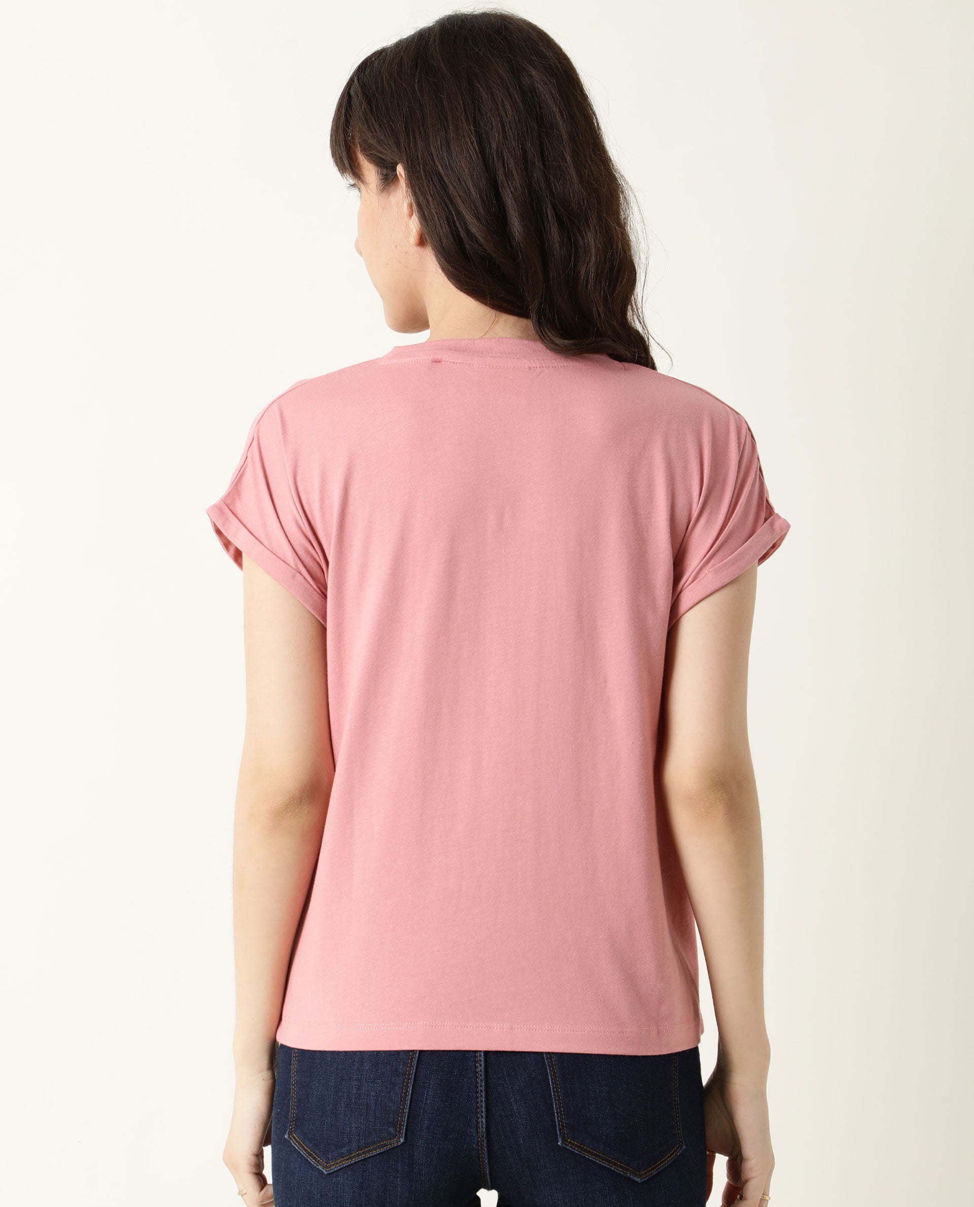 Rareism Women Rad Pink Cotton Fabric Regular Fit Half Sleeves Graphic Print Crew Neck T-Shirt