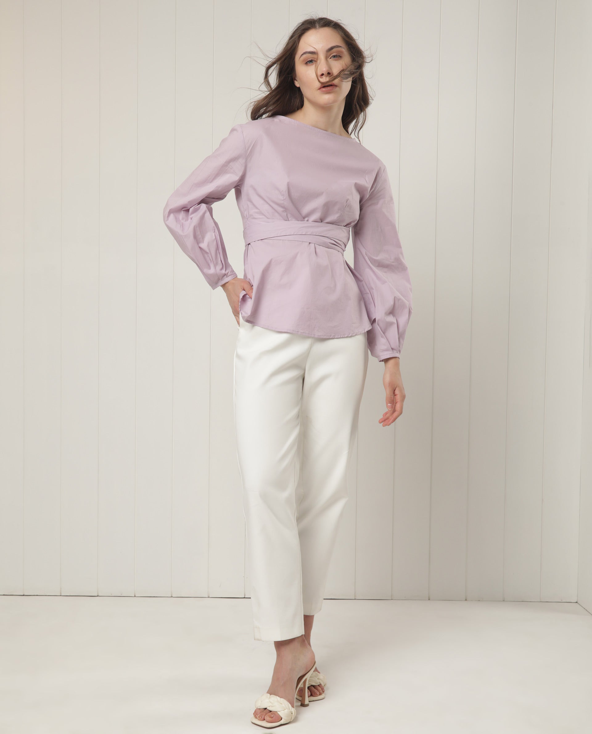 Rareism Women's Tulipo Purple Cotton Boat Neck Plain Regular Fit Top