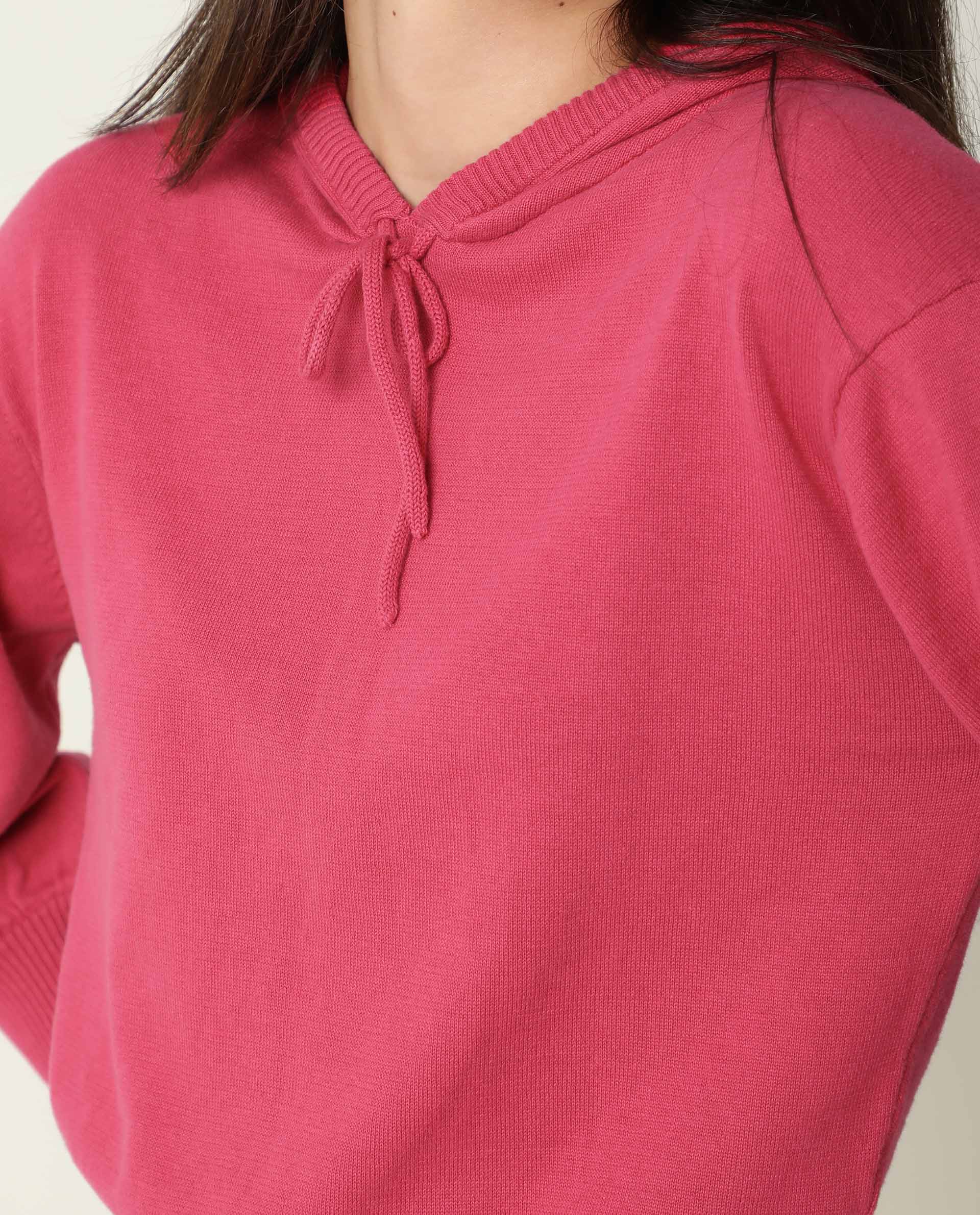 Rareism Women's Finn Sweat Light Pink Cotton Hooded Plain Relaxed Fit Sweater