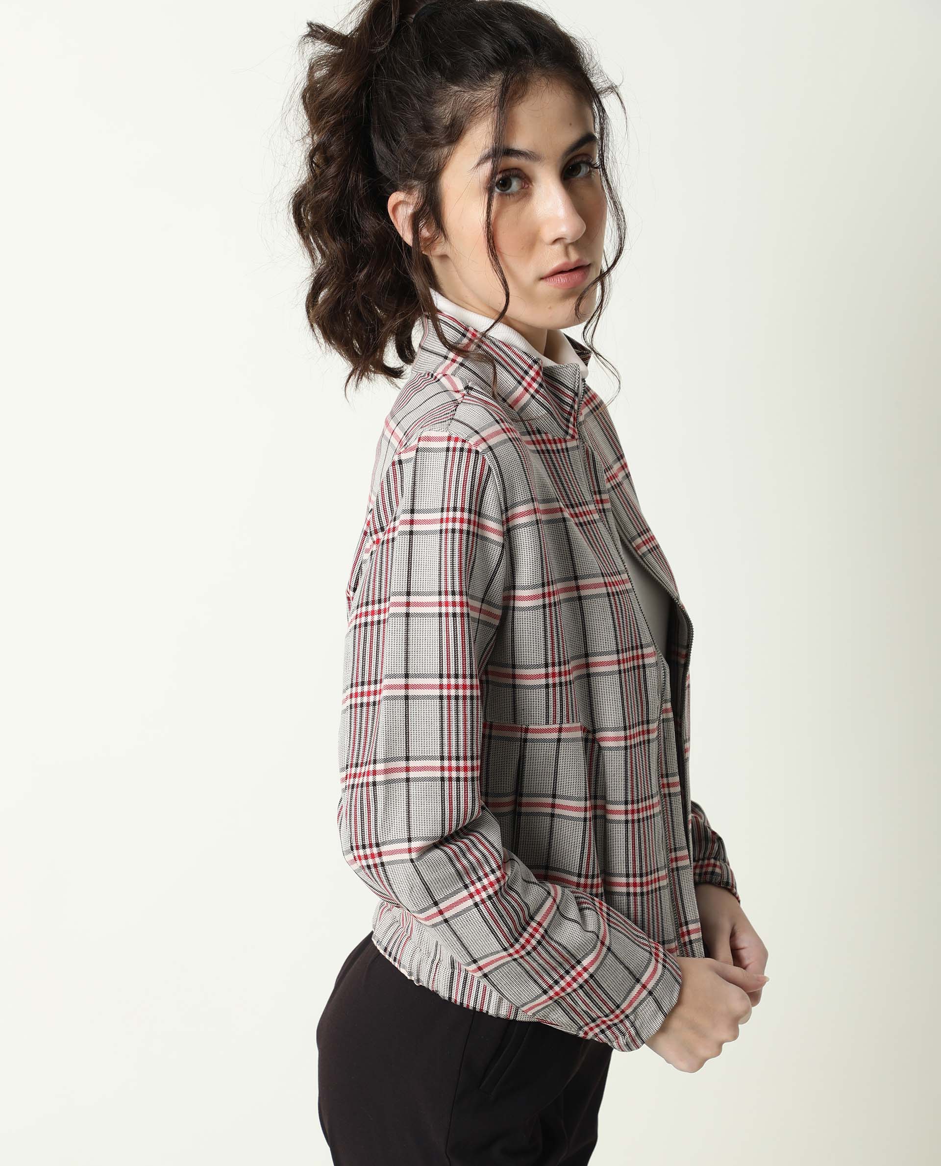 Rareism Women Homer Offwhite Jacket Full Sleeves Checks