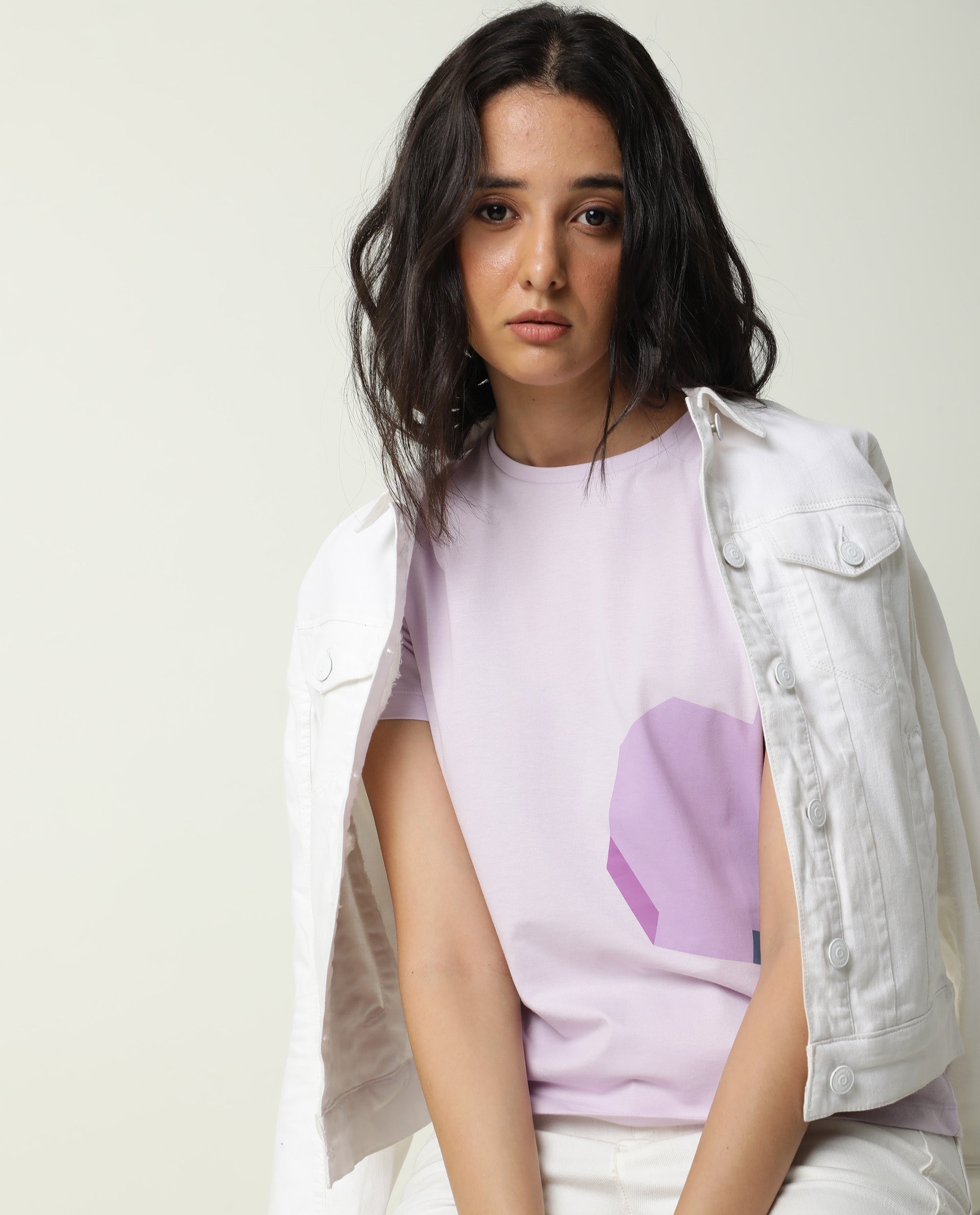 Rareism Women Jeweli Light Pink Cotton Fabric Regular Fit Half Sleeves Graphic Print Crew Neck T-Shirt