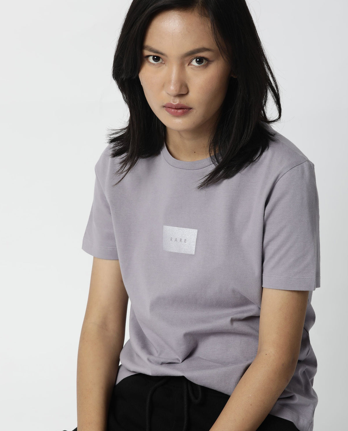 Rareism Womens Luani Lilac T-Shirt Supima Cotton Fabric Slim Fit Round Neck
