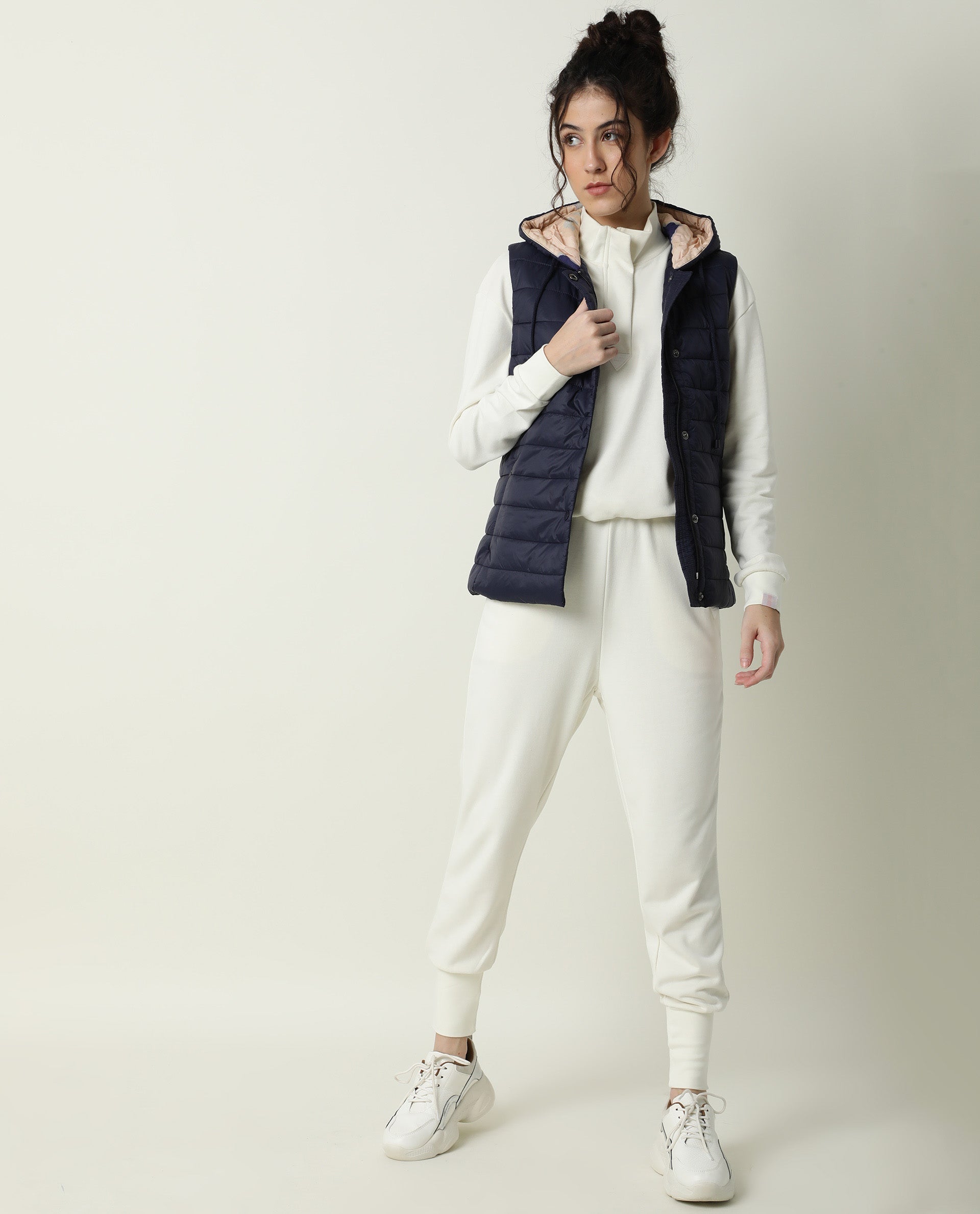 Rareism Women Troop Dark Navy Sleeveless Solid Hooded Jacket