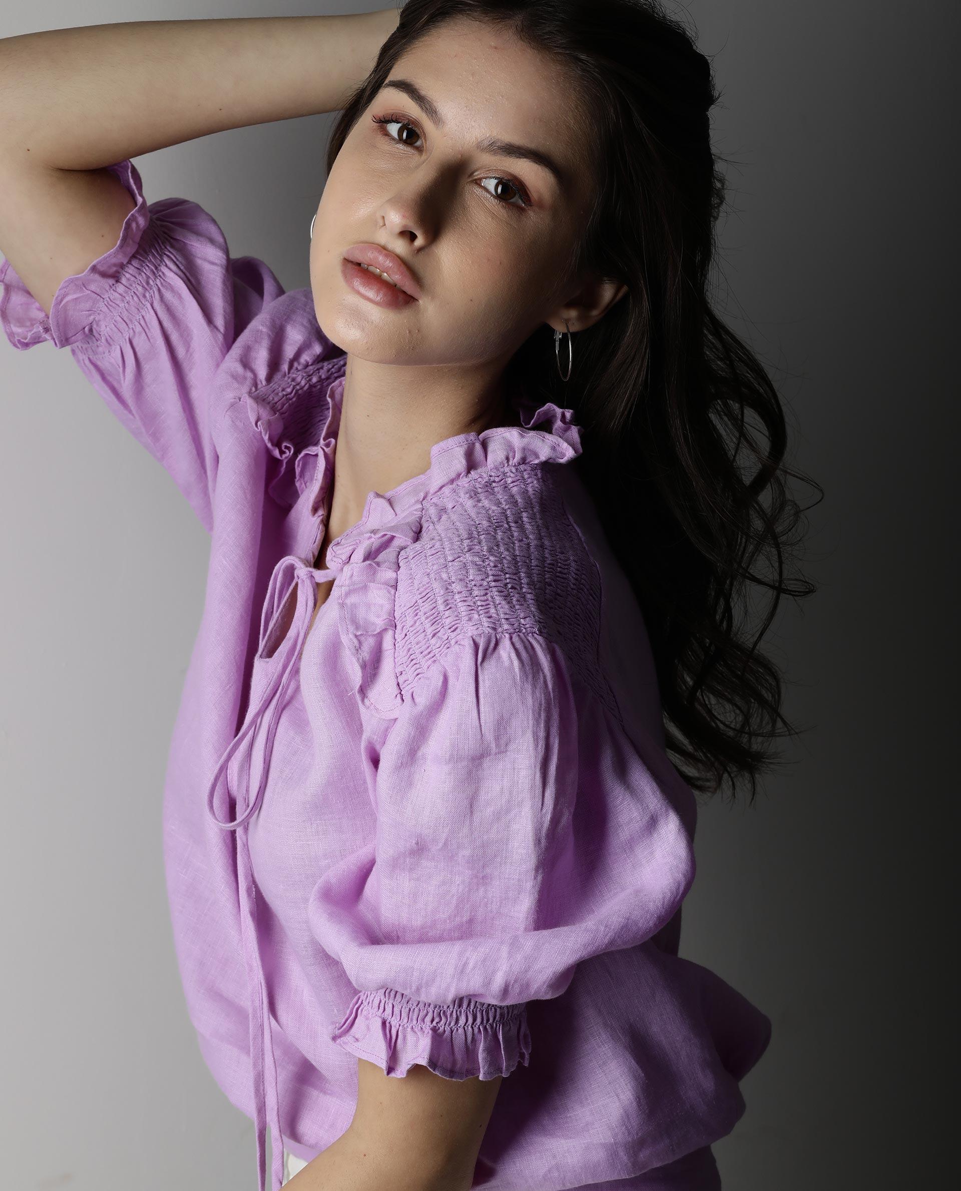 Rareism Women Salsa Purple Top Short Sleeves Solid