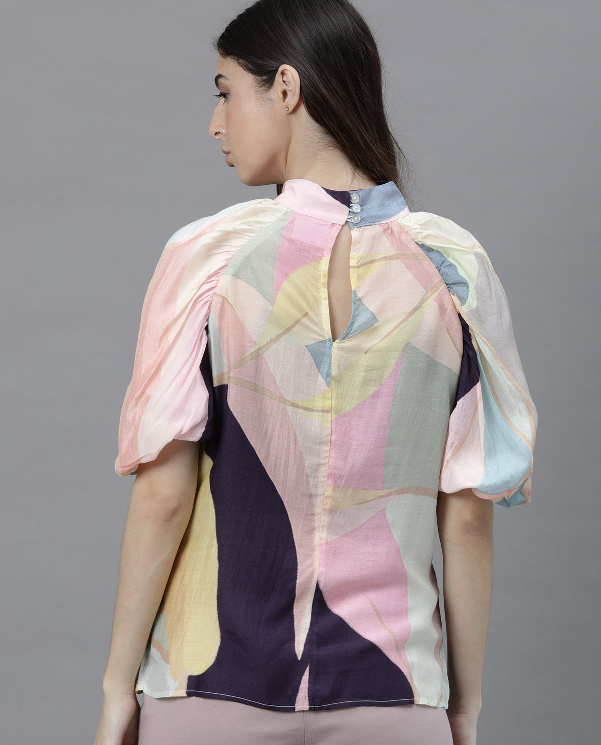 Rareism Women Malcom Peach Top Short Sleeves Printed
