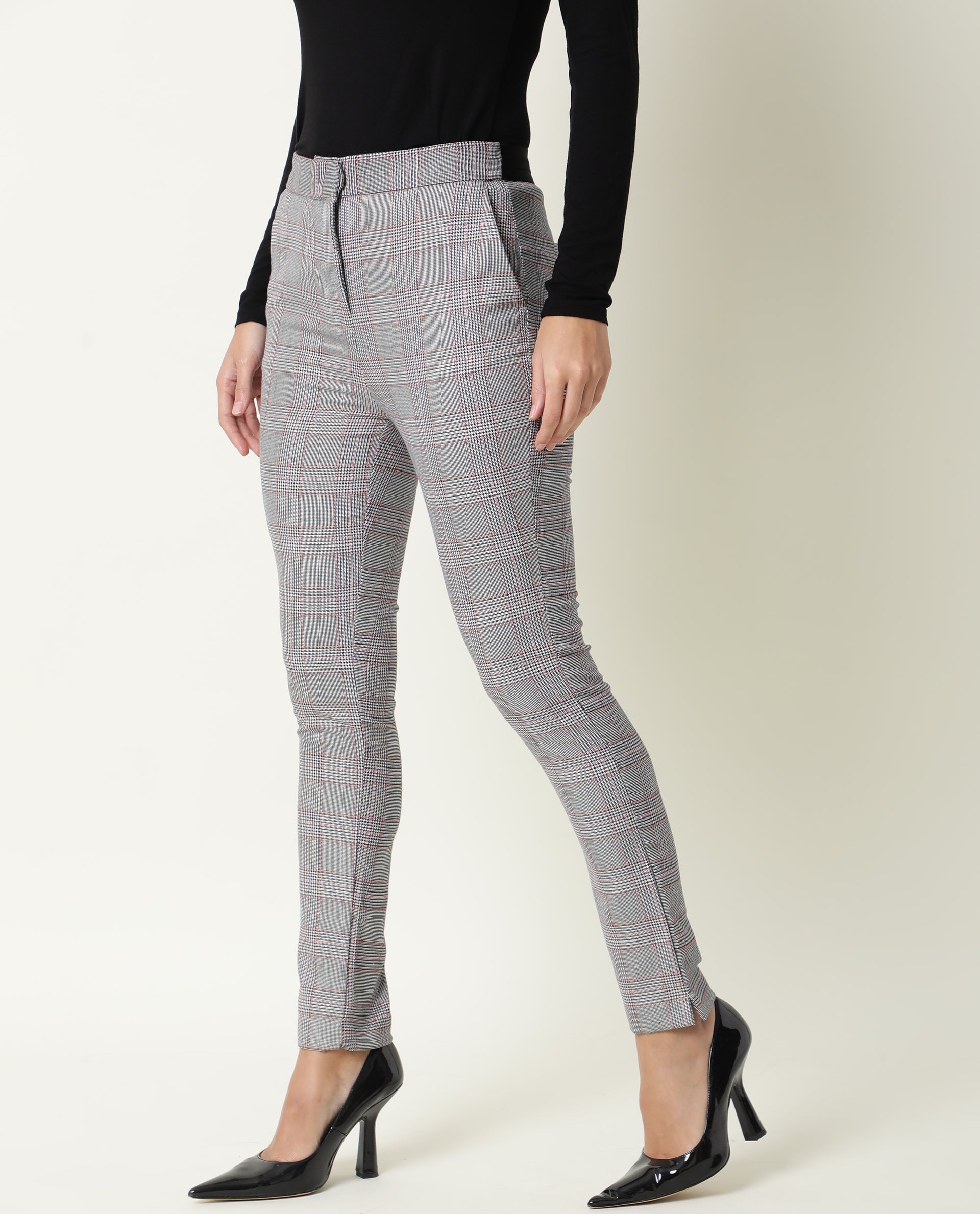 Rareism Womens Issac Beige Trouser High Waist Slim Fit Ankle Length