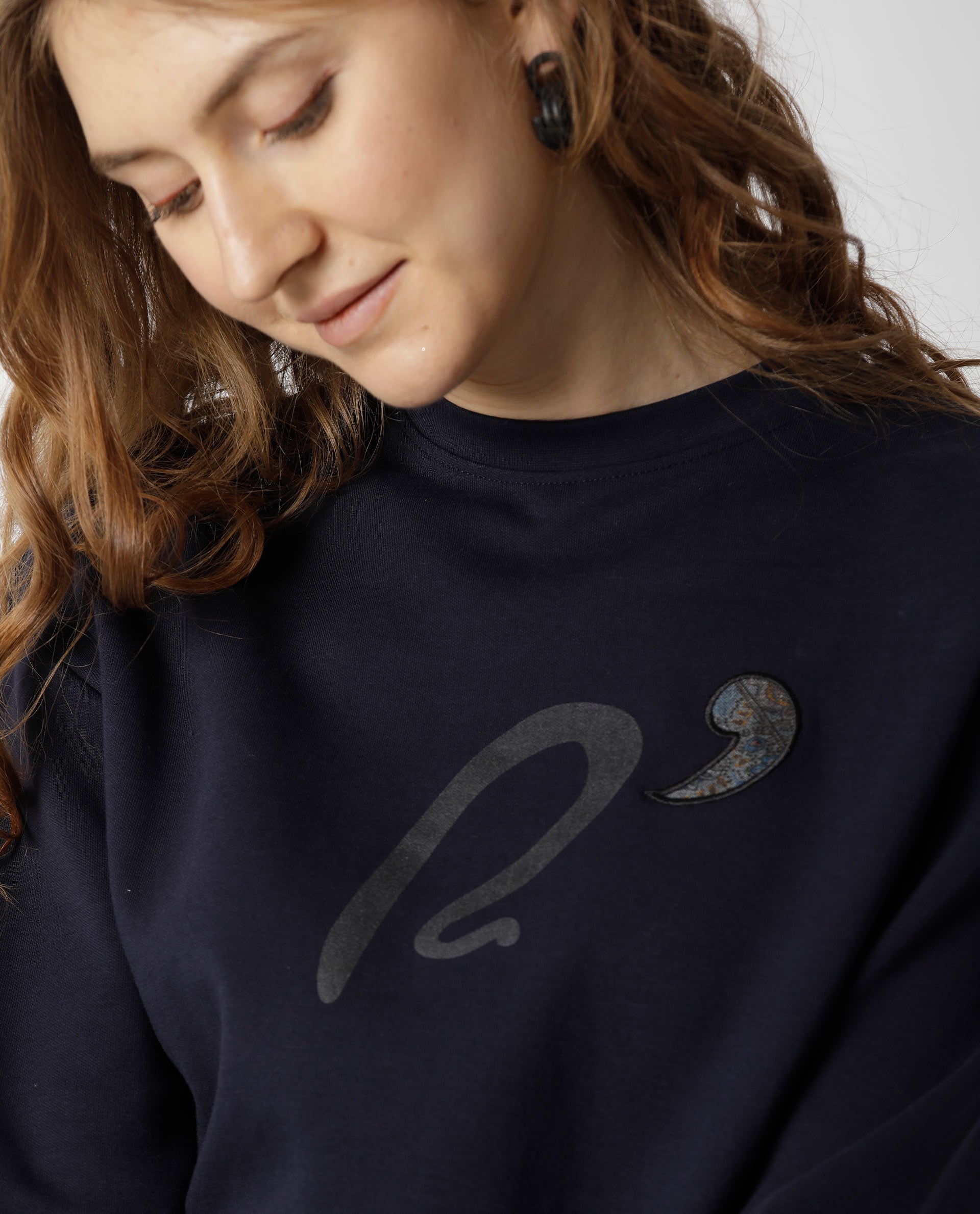 Rareism Women Slashy Navy Relaxed Fit Full Sleeves Solid Crew Neck Sweatshirt