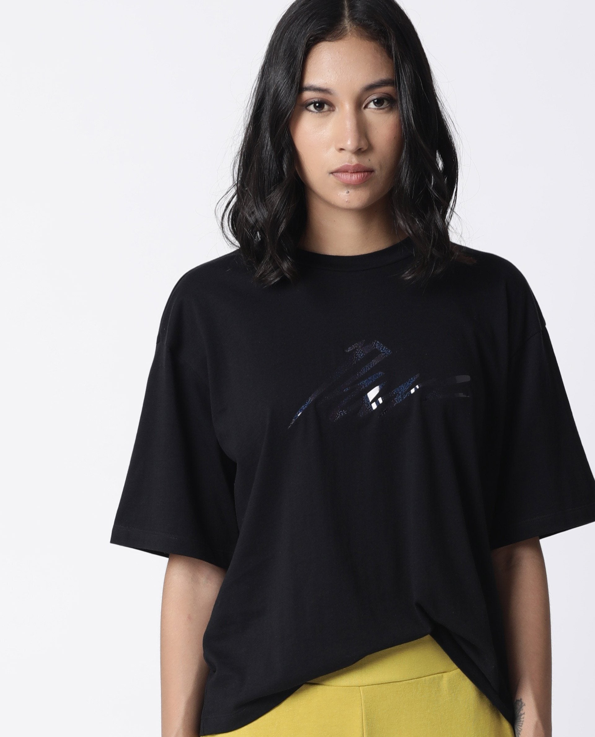Rareism Women Niki Black T-Shirt Short Sleeves