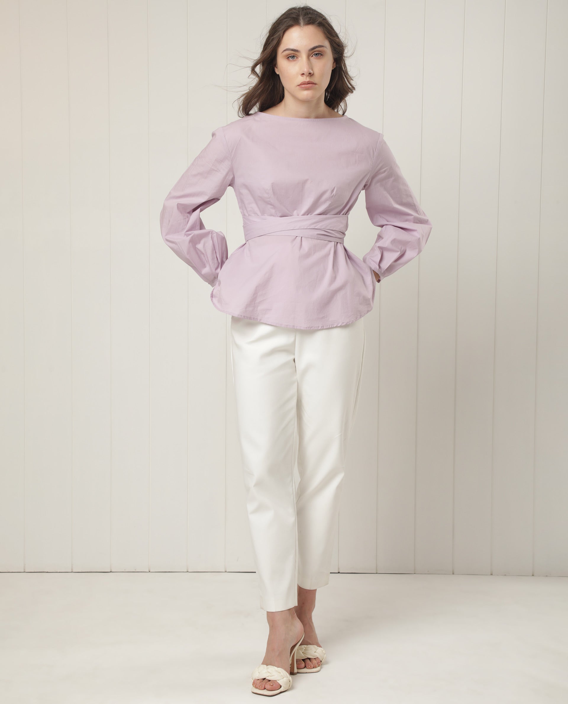 Rareism Women's Tulipo Purple Cotton Boat Neck Plain Regular Fit Top