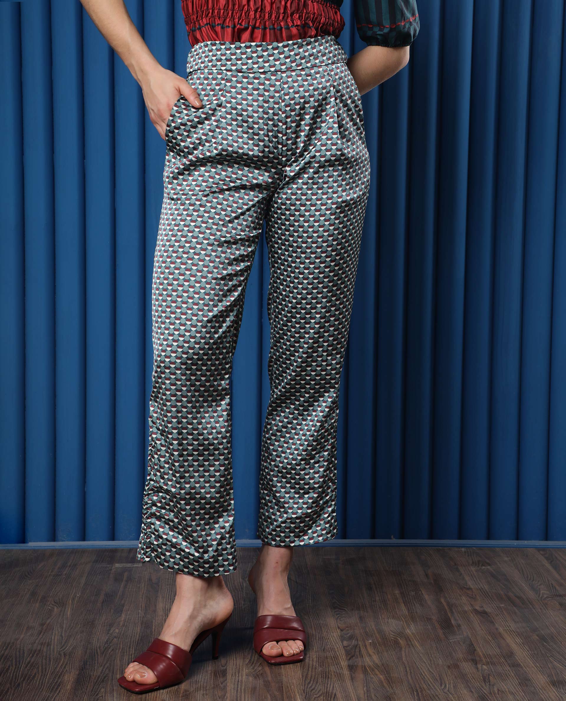 Rareism Women's Rosa Multi Polyester Polka Print Ankle Length Tailored Trouser