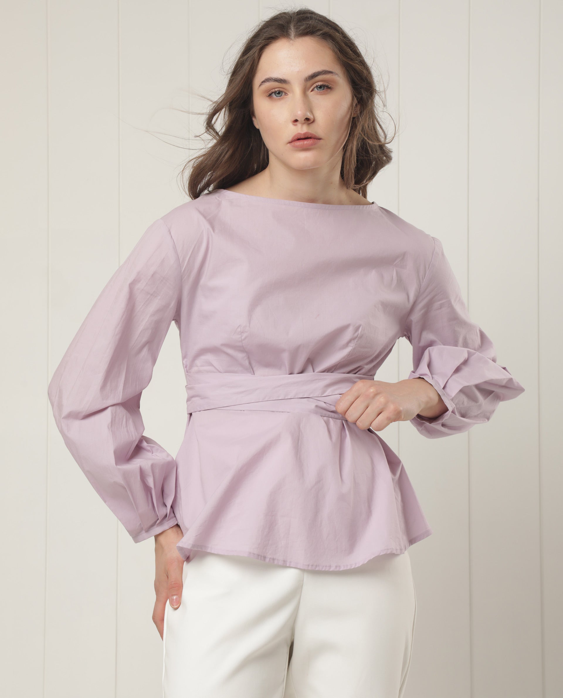 Rareism Women's Tulipo Purple Cotton Boat Neck Plain Regular Fit Top