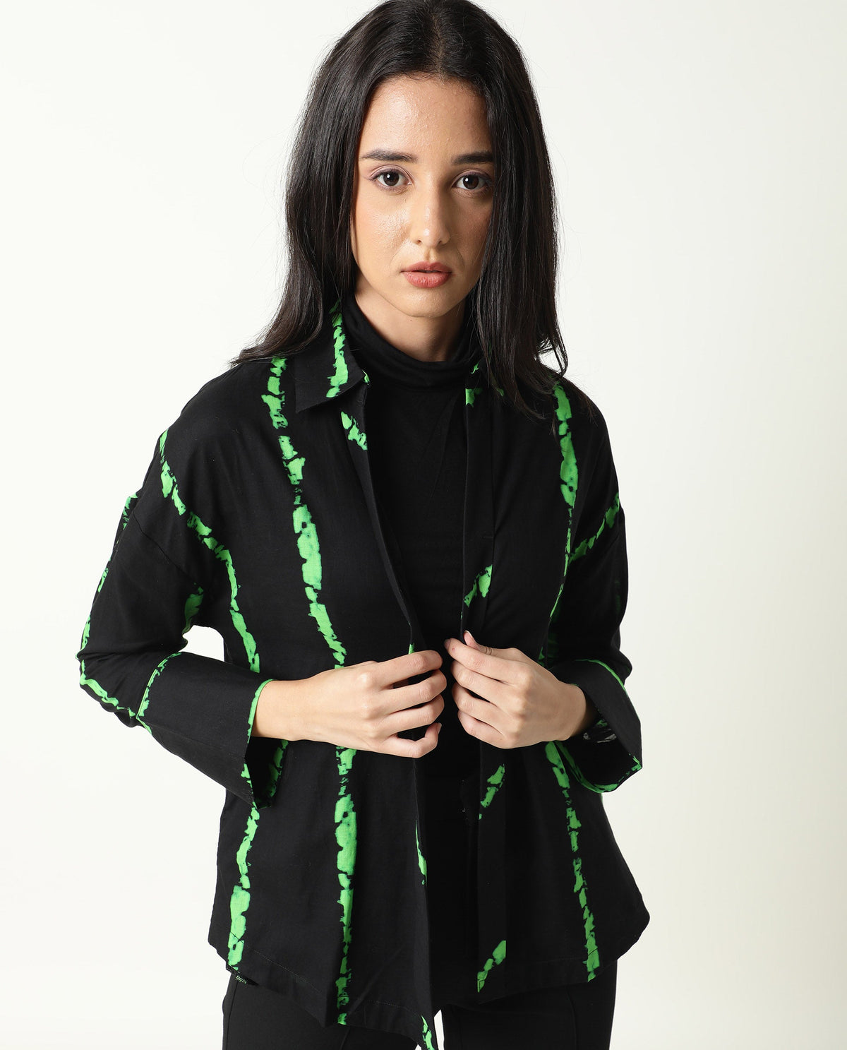 Rareism Womens James Black Top Modal Satin Fabric Regular Fit Cuffed Sleeve Collared Neck