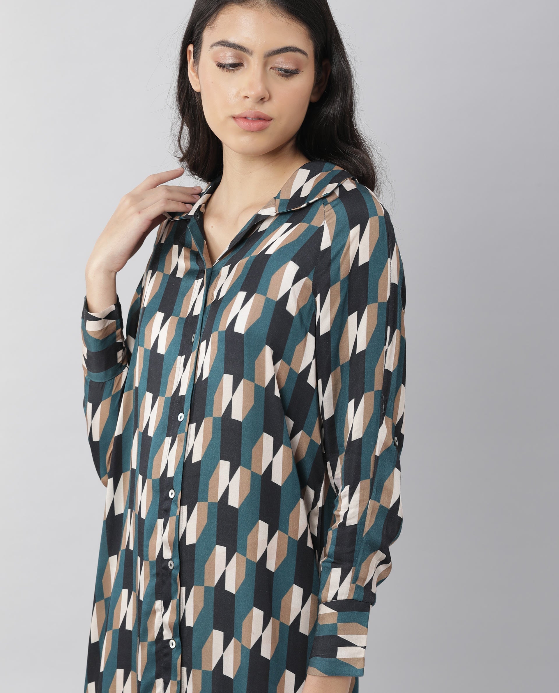 Rareism Womens Satarry Black Dress Modal Fabric Regular Fit Full Sleeve Collared Neck